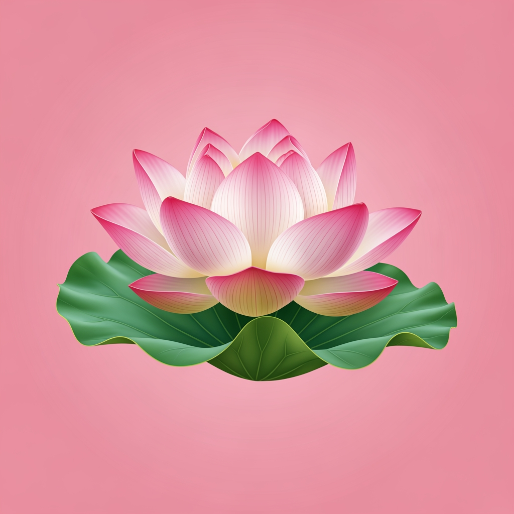 AI Design for make the lotus look more realistic and the bottom leaves green make the background pink with the lotus looking like a logo for a music group