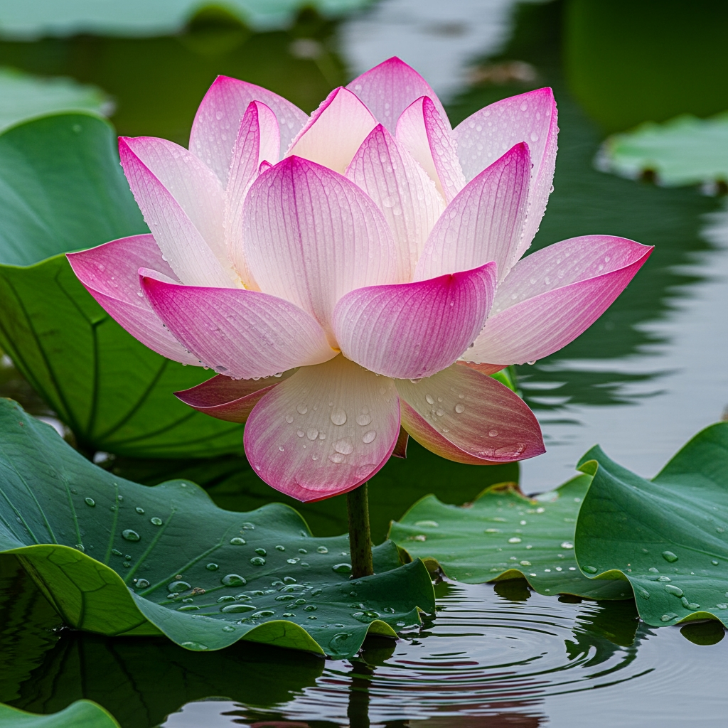 AI Design for make the lotus look more realistic and the bottom leaves green