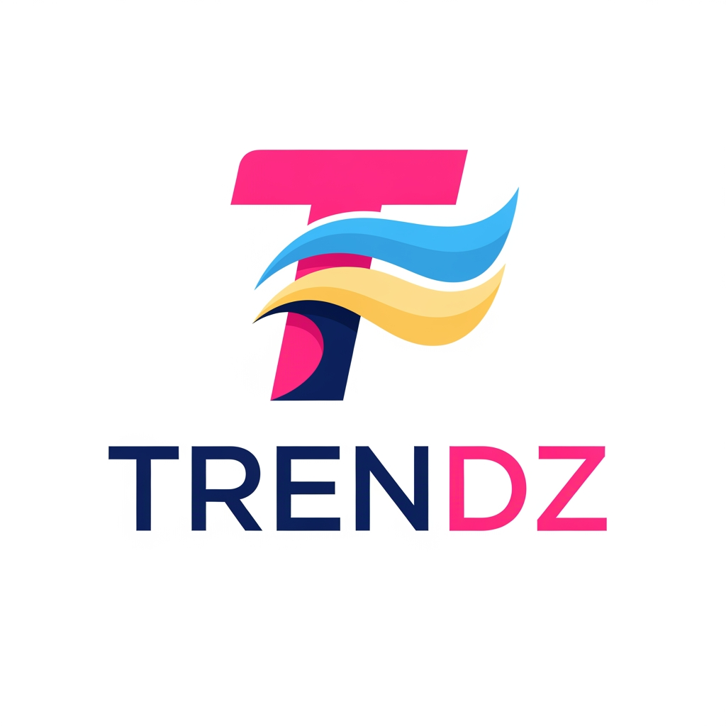 AI Design for a logo name for a clothing brand namend trendz(this is just for making a wordpress woocommerce project) make colors pink,blue ,navy and butteryellow