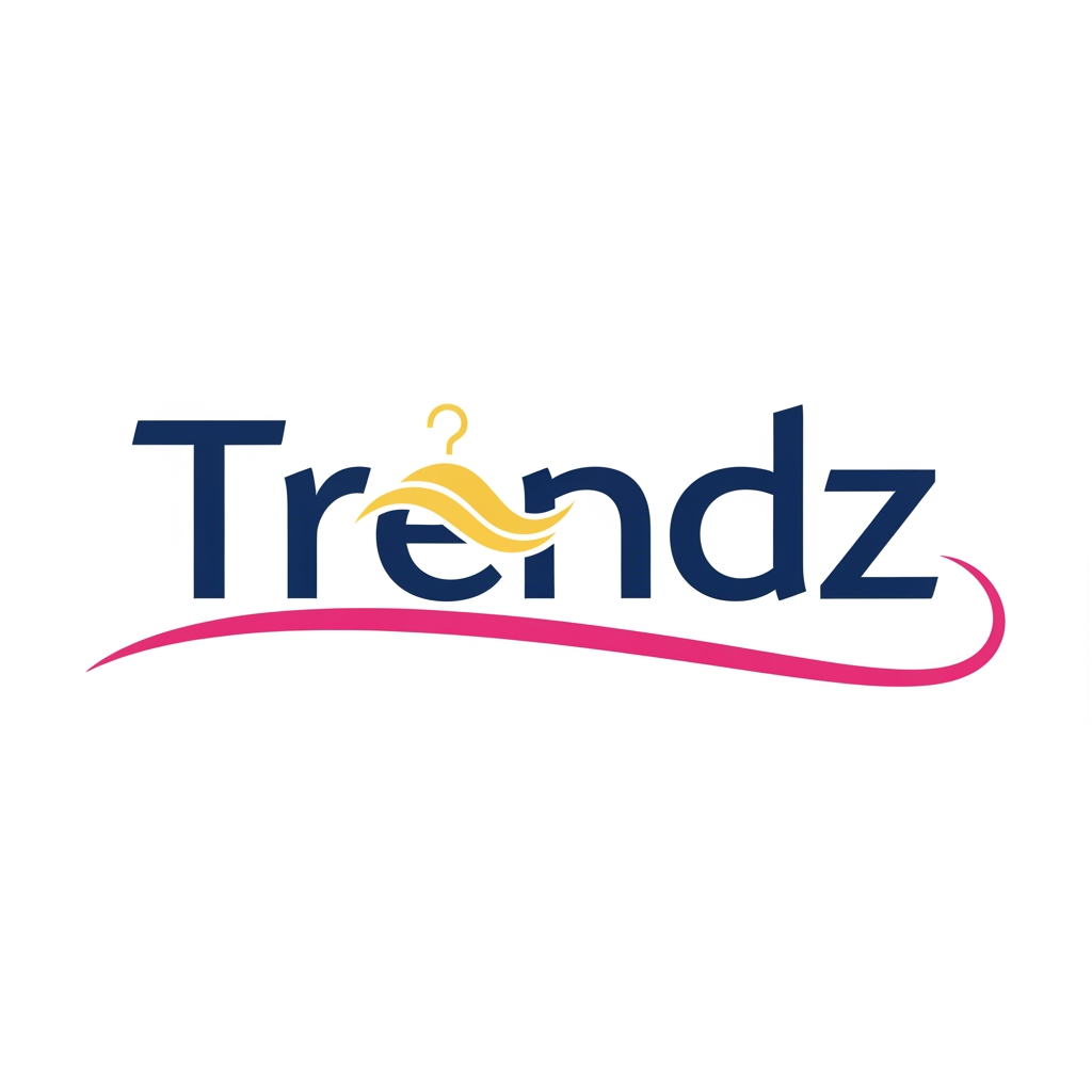 AI Design for a logo name for a clothing brand namend trendz(this is just for making a wordpress woocommerce project) make colors pink, ,navy and butteryellow
