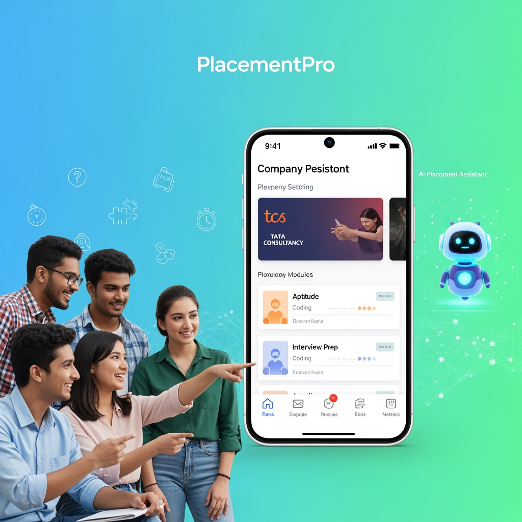AI Design for # PlacementPro – Company-Specific Placement Preparation Platform

## Overview

PlacementPro is a free AI-powered placement preparation platform designed to help students prepare for campus recruitment drives and job interviews based on the specific requirements of individual companies.

Unlike generic placement preparation applications, PlacementPro provides company-specific learning paths, aptitude tests, technical preparation materials, interview questions, dress code guidelines, and recruitment rules. The platform continuously updates its content based on the latest recruitment patterns and placement experiences shared by students.

The primary goal of PlacementPro is to increase students' placement success rates by offering targeted preparation resources that align with the hiring processes of major recruiters.

---# PrepHub – AI-Powered Placement Preparation Platform

## Overview

**PrepHub** is a free AI-powered placement preparation platform designed to help students prepare for campus placements and job recruitment processes based on the specific requirements of individual companies. The platform provides company-focused learning resources, aptitude practice, technical preparation, interview guidance, dress code recommendations, and AI-powered assistance to help students succeed in recruitment drives.

Unlike traditional placement preparation platforms that offer generic content, PrepHub delivers a personalized and company-specific preparation experience. Students can select a company and access all relevant preparation materials, including aptitude questions, technical concepts, interview experiences, mock tests, and hiring guidelines.

The platform aims to bridge the gap between academic learning and industry recruitment expectations by offering structured preparation pathways aligned with the latest hiring patterns of leading companies.

---

# Vision

To become the most trusted and accessible placement preparation platform that empowers students to secure employment opportunities through targeted learning, AI-driven guidance, and company-specific preparation resources.

---

# Mission

* Provide free and accessible placement preparation for all students.
* Deliver company-specific learning content.
* Use AI to offer personalized mentoring and interview practice.
* Help students improve confidence and employability.
* Simplify placement preparation through a single unified platform.

---

# Problem Statement

Students often face several challenges during placement season:

* Lack of company-specific preparation resources.
* Difficulty identifying important topics for different recruiters.
* Limited access to mock interviews and personalized feedback.
* Scattered learning materials across multiple websites.
* Insufficient knowledge of interview etiquette and professional conduct.
* Lack of awareness regarding company recruitment patterns.

PrepHub addresses these challenges by centralizing all placement-related resources into one intelligent platform.

---

# Target Audience

* Engineering Students
* Degree Students
* Final-Year Students
* Fresh Graduates
* Placement Cell Coordinators
* Job Seekers Preparing for Entry-Level Roles

---

# Initial Companies Covered

### Tata Consultancy Services (TCS)

* Aptitude Preparation
* Coding Practice
* Technical Questions
* HR Interview Questions

### Infosys

* Verbal Ability
* Logical Reasoning
* Technical Assessment
* HR Preparation

### HCLTech

* Aptitude Training
* Technical Preparation
* Interview Guidance

### EY (Ernst & Young)

* Aptitude Practice
* Coding Assessment
* Technical and Behavioral Interviews

### Cognizant

* Communication Assessment
* Aptitude Tests
* Technical Interview Preparation

---

# Key Features

## 1. Company-Specific Preparation

Each company has a dedicated preparation dashboard containing:

* Recruitment Process
* Eligibility Criteria
* Assessment Pattern
* Frequently Asked Questions
* Previous Year Questions
* Interview Experiences
* Important Preparation Topics

Students receive focused preparation based on the selected company.

---

## 2. Aptitude Learning Module

The aptitude section covers:

### Quantitative Aptitude

* Number Systems
* Percentages
* Profit and Loss
* Time and Work
* Probability
* Permutations and Combinations

### Logical Reasoning

* Seating Arrangements
* Blood Relations
* Coding-Decoding
* Puzzles
* Syllogisms

### Verbal Ability

* Reading Comprehension
* Grammar
* Vocabulary
* Sentence Correction

Features:

* Topic-wise Practice
* Timed Assessments
* Difficulty Levels
* Performance Tracking

---

## 3. Technical Preparation Module

Students can prepare technical subjects commonly asked during placements.

Topics include:

* C Programming
* C++
* Java
* Python
* Data Structures
* Algorithms
* DBMS
* Operating Systems
* Computer Networks
* SQL
* Object-Oriented Programming

Features:

* Notes
* Practice Questions
* Coding Challenges
* Concept Explanations
* Company-Specific Technical Questions

---

## 4. Interview Preparation Module

### Technical Interview Preparation

Includes:

* Core Subject Questions
* Coding Questions
* Problem-Solving Scenarios

### HR Interview Preparation

Includes:

* Tell Me About Yourself
* Strengths and Weaknesses
* Career Goals
* Teamwork Experiences
* Leadership Questions

### Behavioral Interview Preparation

Includes:

* Situational Questions
* Conflict Resolution
* Communication Assessment

---

## 5. AI Placement Assistant

PrepHub includes an intelligent AI chatbot that acts as a personal placement mentor.

### Features

#### Mentor Mode

Explains concepts and answers doubts.

Example:
"Explain normalization in DBMS."

#### Mock Interview Mode

Conducts realistic technical and HR interviews.

Example:
"Start an Infosys HR interview."

#### Aptitude Trainer

Generates company-specific aptitude questions.

Example:
"Give me 20 TCS aptitude questions."

#### Resume Reviewer

Analyzes resumes and suggests improvements.

#### Study Planner

Creates personalized preparation schedules.

Example:
"Create a 15-day Cognizant preparation plan."

---

## 6. Mock Test Platform

Students can attempt:

* Aptitude Tests
* Technical Tests
* Company-Specific Assessments
* Coding Challenges

Features:

* Time Limits
* Automatic Evaluation
* Score Reports
* Improvement Suggestions

---

## 7. Resume Builder

PrepHub provides an ATS-friendly resume builder.

Features:

* Professional Templates
* Resume Scoring
* Skill Suggestions
* PDF Export
* Resume Review Using AI

---

## 8. Interview Experience Repository

Students can access real interview experiences shared by candidates.

Includes:

* Assessment Experiences
* Technical Interview Experiences
* HR Interview Experiences
* Preparation Tips

This helps students understand actual recruitment expectations.

---

## 9. Placement Tracker

Students can monitor their placement progress.

Stages include:

* Applied
* Assessment Scheduled
* Assessment Cleared
* Technical Interview
* HR Interview
* Offer Received

---

## 10. Daily Challenge System

Every day students receive:

* One Aptitude Question
* One Coding Problem
* One Interview Question

This encourages continuous learning and practice.

---

# Professional Dress Code Guide

PrepHub provides professional appearance guidelines for interviews.

### Male Candidates

Recommended:

* Formal Shirt
* Formal Trousers
* Formal Shoes
* Belt
* Professional Grooming

Avoid:

* Jeans
* T-Shirts
* Sports Shoes
* Casual Accessories

### Female Candidates

Recommended:

* Formal Top or Shirt
* Formal Trousers or Professional Attire
* Closed Footwear
* Professional Appearance

Avoid:

* Casual Wear
* Slippers
* Excessive Accessories

---

# Interview Rules and Best Practices

### Before Interview

* Verify Documents
* Test Camera and Microphone
* Ensure Stable Internet Connection
* Join Early

### During Interview

* Maintain Professionalism
* Speak Clearly
* Listen Carefully
* Answer Confidently

### After Interview

* Thank the Interviewer
* Ask Relevant Questions
* Follow Professional Etiquette

---

# Benefits of PrepHub

* Free Access for Students
* Company-Specific Preparation
* AI-Powered Learning Assistance
* Personalized Interview Practice
* Structured Learning Paths
* Updated Recruitment Information
* Improved Placement Readiness

---

# Future Enhancements

* More Companies
* AI Video Interview Simulator
* Coding Contest Platform
* Placement Analytics Dashboard
* Placement Cell Integration
* Peer Discussion Forums
* Job Notifications
* Industry Skill Certifications

---

# Conclusion

PrepHub is an intelligent placement preparation platform that combines aptitude training, technical learning, interview preparation, AI assistance, resume building, and company-specific guidance into a single ecosystem. By delivering precise and updated preparation resources tailored to individual companies, PrepHub helps students prepare smarter, build confidence, and maximize their chances of securing job offers during campus placements and recruitment drives.


## Problem Statement

Many students struggle during placement season because:

* Different companies follow different recruitment processes.
* Preparation resources are scattered across multiple websites.
* Students lack guidance on what topics to prioritize.
* Mock interviews and personalized feedback are often unavailable.
* There is limited access to company-specific interview experiences.
* Students are unaware of professional interview etiquette and dress codes.

PlacementPro solves these problems by providing a centralized platform that delivers customized preparation for each company.

---

## Target Users

* Engineering students
* Degree students
* Final-year students
* Fresh graduates
* Placement cell coordinators
* Students preparing for off-campus recruitment

---

## Companies Included in Initial Release

### 1. Tata Consultancy Services (TCS)

Preparation based on:

* Aptitude
* Logical Reasoning
* Verbal Ability
* Coding
* Technical Interview
* HR Interview

### 2. Infosys

Preparation based on:

* Aptitude
* Verbal Ability
* Reasoning
* Technical Assessment
* Technical Interview
* HR Interview

### 3. HCLTech

Preparation based on:

* Quantitative Aptitude
* Logical Reasoning
* Verbal Ability
* Technical Assessment
* HR Round

### 4. EY (Ernst & Young)

Preparation based on:

* Aptitude
* Coding
* Technical Questions
* Behavioral Interview
* HR Interview

### 5. Cognizant

Preparation based on:

* Communication Assessment
* Aptitude Test
* Technical Assessment
* Technical Interview
* HR Interview

---

## Core Features

### 1. Company-Specific Dashboard

Each company has its own dedicated dashboard containing:

* Recruitment process
* Eligibility criteria
* Latest hiring pattern
* Aptitude preparation materials
* Technical preparation materials
* Interview preparation materials
* Dress code guidelines
* Interview rules and instructions

Students can select a company and instantly access all preparation resources related to that company.

---

### 2. Aptitude Preparation Module

The aptitude module helps students improve problem-solving and analytical skills.

Topics include:

* Quantitative Aptitude
* Logical Reasoning
* Verbal Ability
* Data Interpretation
* Analytical Reasoning

Features:

* Topic-wise practice questions
* Company-specific question banks
* Previous year questions
* Difficulty levels
* Timed mock tests
* Performance analysis

---

### 3. Technical Preparation Module

The technical section prepares students for technical assessments and interviews.

Subjects include:

* C Programming
* C++
* Java
* Python
* Data Structures
* Algorithms
* Database Management Systems (DBMS)
* Operating Systems
* Computer Networks
* Object-Oriented Programming
* SQL
* Web Development Basics

Features:

* Notes
* Important concepts
* Frequently asked questions
* Coding challenges
* Company-specific technical questions

---

### 4. Interview Preparation Module

Students can prepare for both technical and HR interviews.

Includes:

#### Technical Interview Questions

* Programming questions
* Core subject questions
* Problem-solving scenarios

#### HR Interview Questions

* Tell me about yourself
* Strengths and weaknesses
* Career goals
* Leadership experiences
* Teamwork situations

#### Behavioral Interview Questions

* Situation-based questions
* Communication skills assessment
* Conflict resolution scenarios

---

### 5. AI Placement Assistant

An integrated AI chatbot acts as a personal placement mentor.

Capabilities:

#### Mentor Mode

Explains concepts and topics.

Example:
"Explain normalization in DBMS."

#### Interviewer Mode

Conducts mock interviews.

Example:
"Start a TCS technical interview."

#### Aptitude Trainer

Generates practice questions.

Example:
"Give me 10 Cognizant aptitude questions."

#### Resume Assistant

Reviews resumes and provides suggestions.

#### Placement Roadmap Generator

Creates personalized study plans.

Example:
"Create a 30-day placement preparation plan."

#### Instant Doubt Resolution

Answers student questions anytime.

---

### 6. Mock Test System

Students can attempt company-specific mock tests.

Features:

* Timed assessments
* Aptitude tests
* Technical tests
* Mixed assessments
* Auto evaluation
* Performance reports
* Score comparison

---

### 7. Resume Builder

The platform provides an ATS-friendly resume builder.

Features:

* Professional templates
* Resume suggestions
* PDF export
* Resume scoring
* Skill recommendations

---

### 8. Interview Experience Repository

Students can read and contribute interview experiences.

Contents include:

* Assessment round experiences
* Technical interview experiences
* HR interview experiences
* Tips and strategies

This helps future candidates understand the actual recruitment process.

---

### 9. Placement Progress Tracker

Students can track their placement journey.

Stages:

* Applied
* Assessment Scheduled
* Assessment Cleared
* Technical Interview
* HR Interview
* Offer Received

The tracker helps students stay organized throughout recruitment season.

---

### 10. Daily Practice Challenges

Every day students receive:

* One aptitude question
* One coding question
* One interview question

This encourages consistent preparation.

---

## Dress Code Guidelines

The platform provides professional appearance guidelines for interviews.

### For Male Candidates

Recommended:

* Formal shirt
* Formal trousers
* Belt
* Formal shoes
* Neat hairstyle

Avoid:

* Jeans
* T-shirts
* Sneakers
* Casual accessories

### For Female Candidates

Recommended:

* Formal shirt or top
* Formal trousers or formal attire
* Closed footwear
* Professional appearance

Avoid:

* Casual clothing
* Slippers
* Excessive accessories

---

## Interview Rules and Etiquette

Students receive interview readiness guidance including:

Before Interview:

* Resume preparation
* Document verification
* Device testing
* Internet connectivity check

During Interview:

* Professional communication
* Eye contact
* Confidence building
* Answer structuring

After Interview:

* Follow-up etiquette
* Professional closing remarks

---

## Benefits

* Company-specific preparation
* Centralized learning platform
* AI-powered guidance
* Improved interview confidence
* Better placement success rates
* Continuous content updates
* Free access for students

---

## Future Enhancements

* Additional companies
* Coding contest platform
* Video interview simulations
* Placement analytics dashboard
* College-specific placement insights
* AI-powered personalized recommendations
* Recruiter and placement cell integration

---

## Conclusion

PlacementPro is a comprehensive placement preparation platform that combines company-specific preparation, AI assistance, mock testing, resume building, interview training, and professional guidance into a single application. By offering targeted resources tailored to each company's recruitment process, PlacementPro helps students prepare efficiently, build confidence, and maximize their chances of securing job offers.
