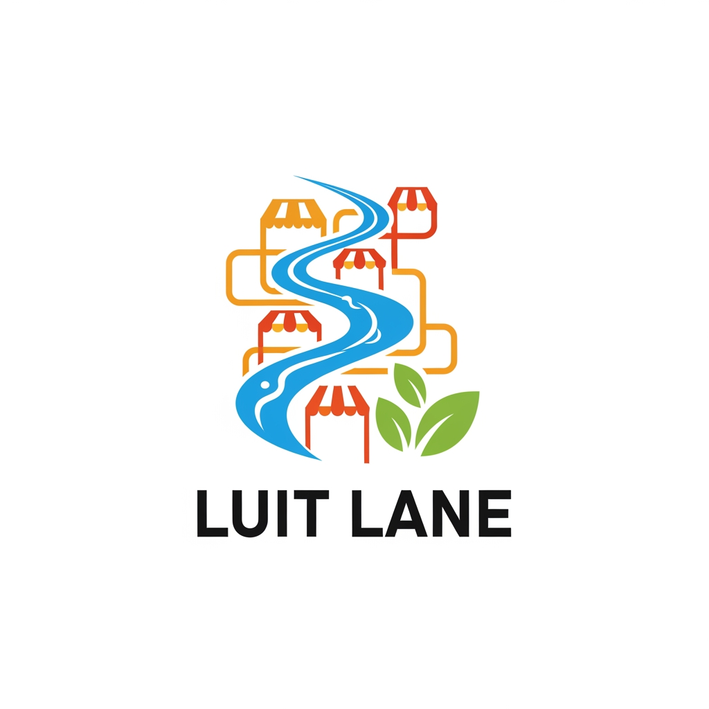 AI Design for Create a modern and memorable logo for "Luit Lane", a vibrant pop-up market and lifestyle event inspired by Assam's culture, creativity, food, fashion, and local entrepreneurship. Design a bold, friendly, and energetic logo featuring a stylized flowing river (Luit/Brahmaputra) combined with elements of streets, market stalls, community, and discovery. Use clean vector graphics, contemporary typography, and a fresh color palette of river blue, warm orange, leafy green, and white. The logo should feel welcoming, youthful, creative, and suitable for event banners, social media, merchandise, signage, and promotional materials. Include both an icon and wordmark, with a versatile design that works in full color and monochrome. Minimalist yet distinctive, professional branding, high-resolution vector style, white background, no mockups, no watermarks.