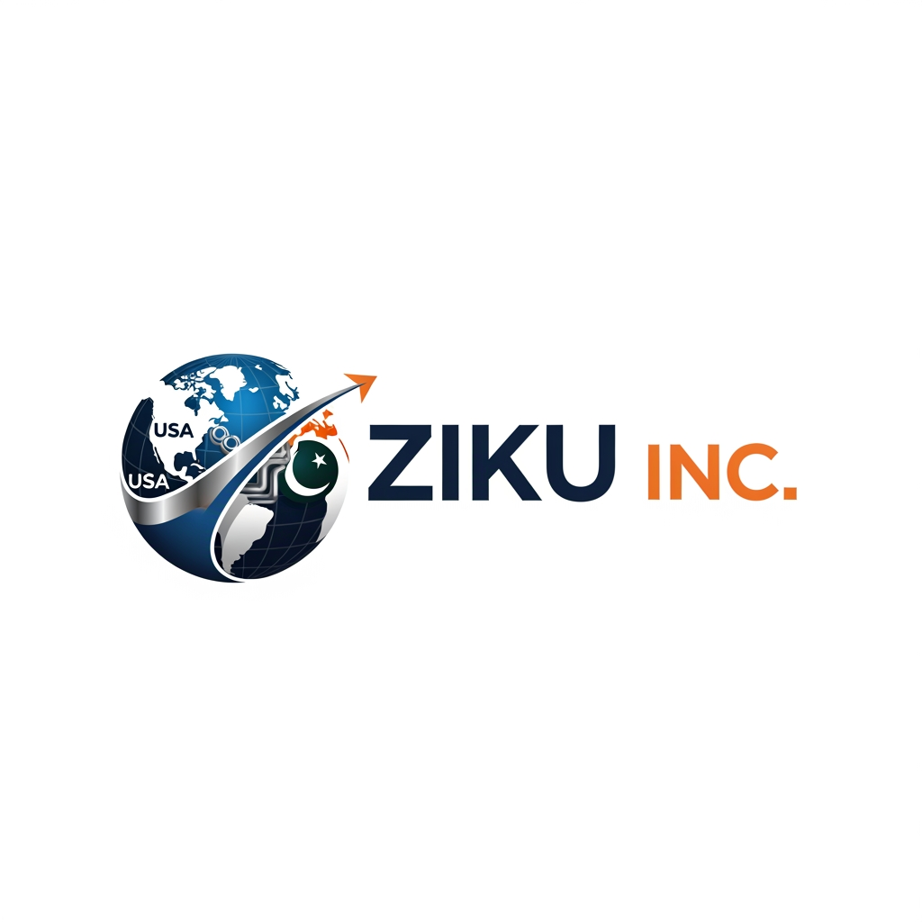 AI Design for I want to create a professinal logo for my business that is suppliers of industrial material in whole world. company based in USA provide the material in paksitan also ability to provide whole world. my company legal name is Ziku INC. i want to brand the ZIKU.