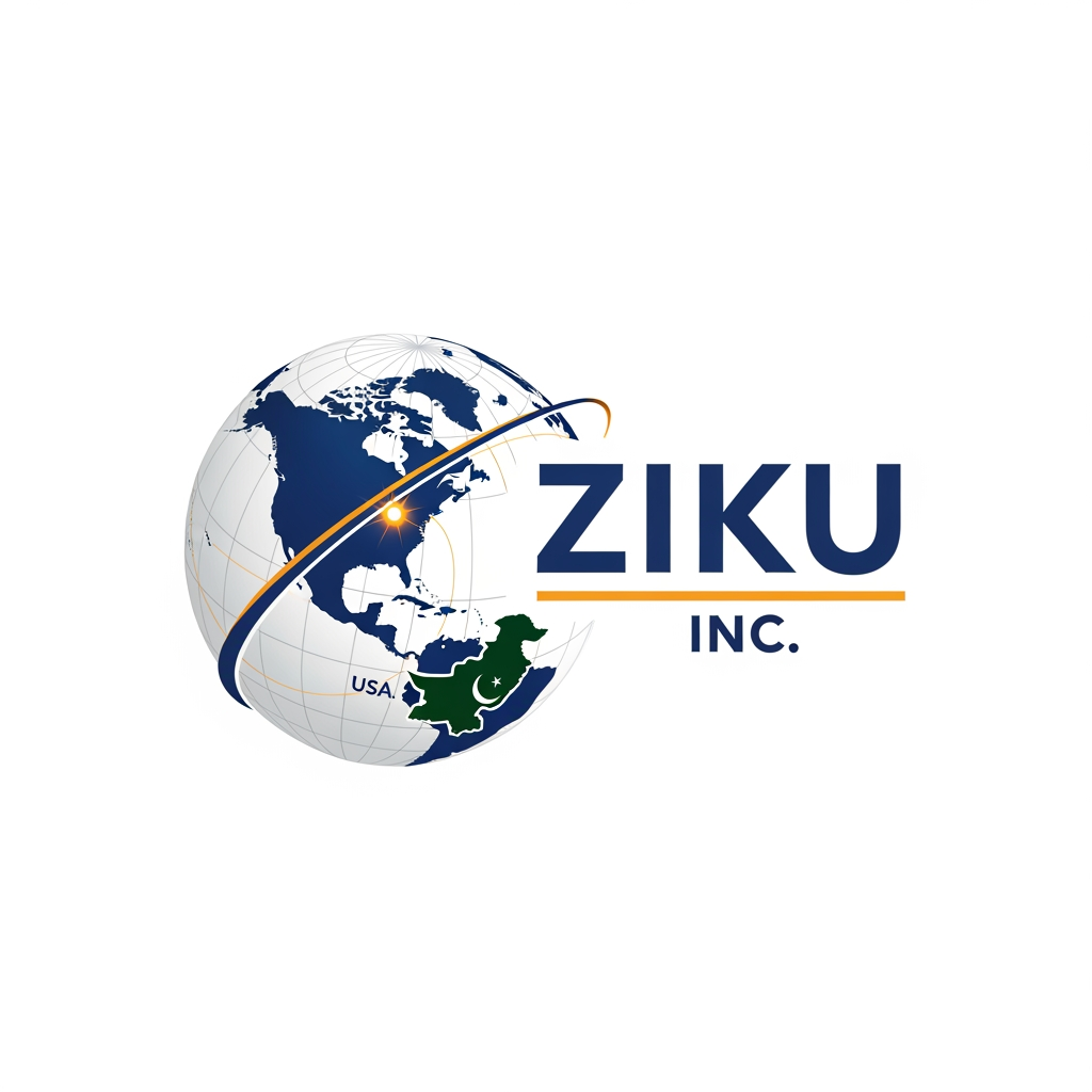 AI Design for I want to create a professinal logo for my business that is suppliers of industrial material in whole world. company based in USA provide the material in paksitan also ability to provide whole world. my company legal name is Ziku INC. i want to brand the ZIKU.