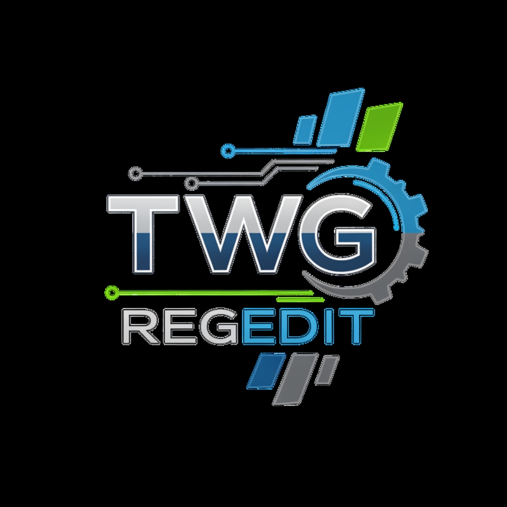 AI Design for CREATE A UNIQUE OFFICIAL LOGO NAME TWG REGEDIT