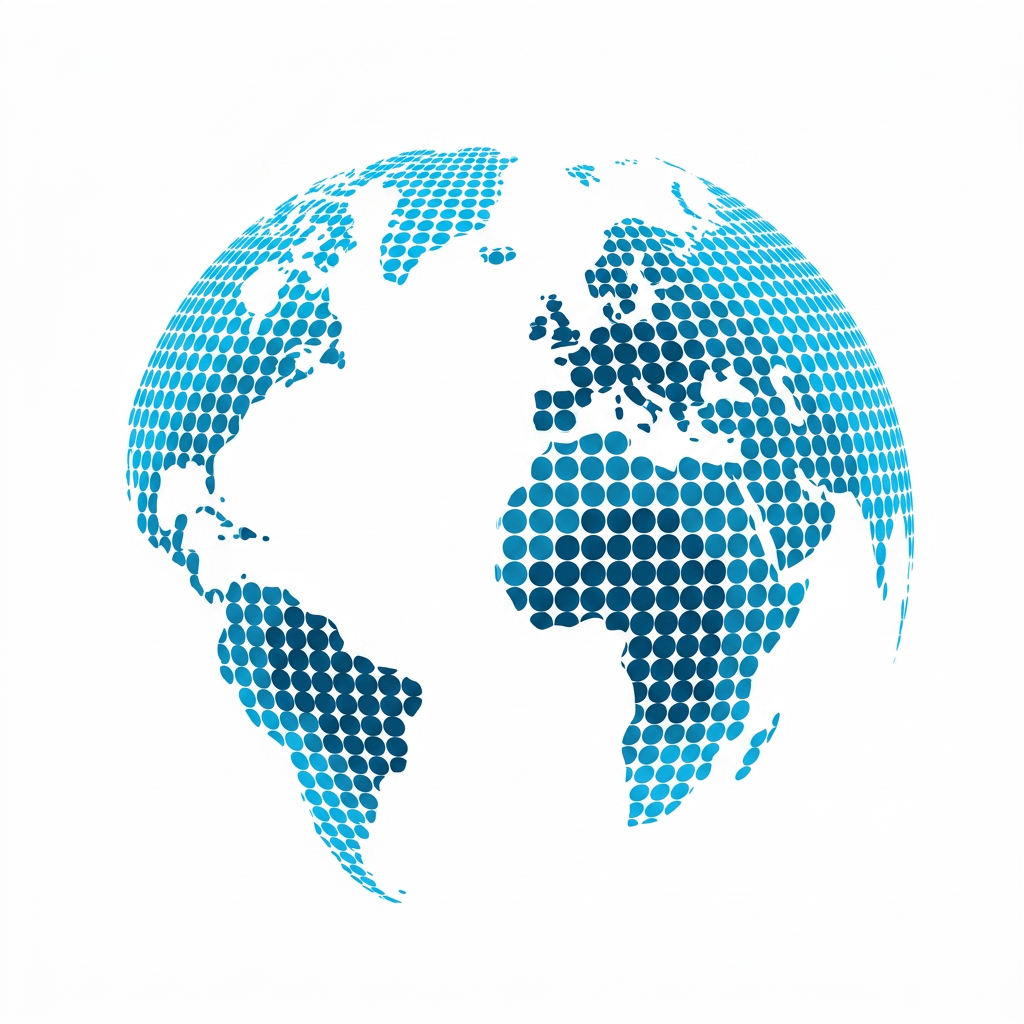 AI Design for Please improve this logo. Perhaps you could make it more refined, with higher quality, and work more on the color palette. I would like it to use only the following colors:

BLEU CLAIR | Pantone 306C
BLEU MOYEN | Pantone 639C
BLEU FONCÉ | Pantone 314C

Additional notes:

Keep the globe shape and the recognizable continents.
Maintain the dotted concept, but make it more elegant and professional.