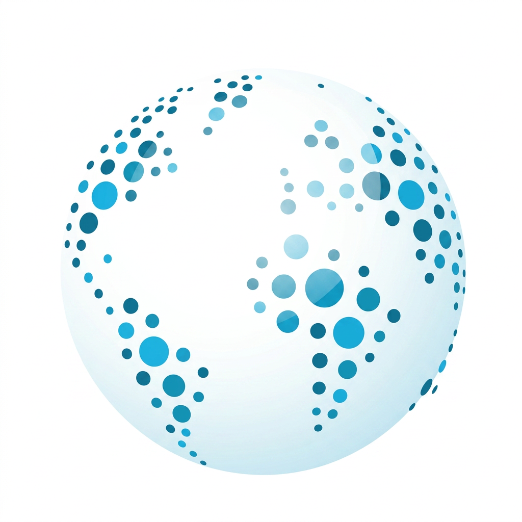 AI Design for Please improve this logo. Perhaps you could make it more refined, with higher quality, and work more on the color palette. I would like it to use only the following colors:

BLEU CLAIR | Pantone 306C
BLEU MOYEN | Pantone 639C
BLEU FONCÉ | Pantone 314C

Additional notes:

Keep the globe shape and the recognizable continents.
Maintain the dotted concept, but make it more elegant and professional.