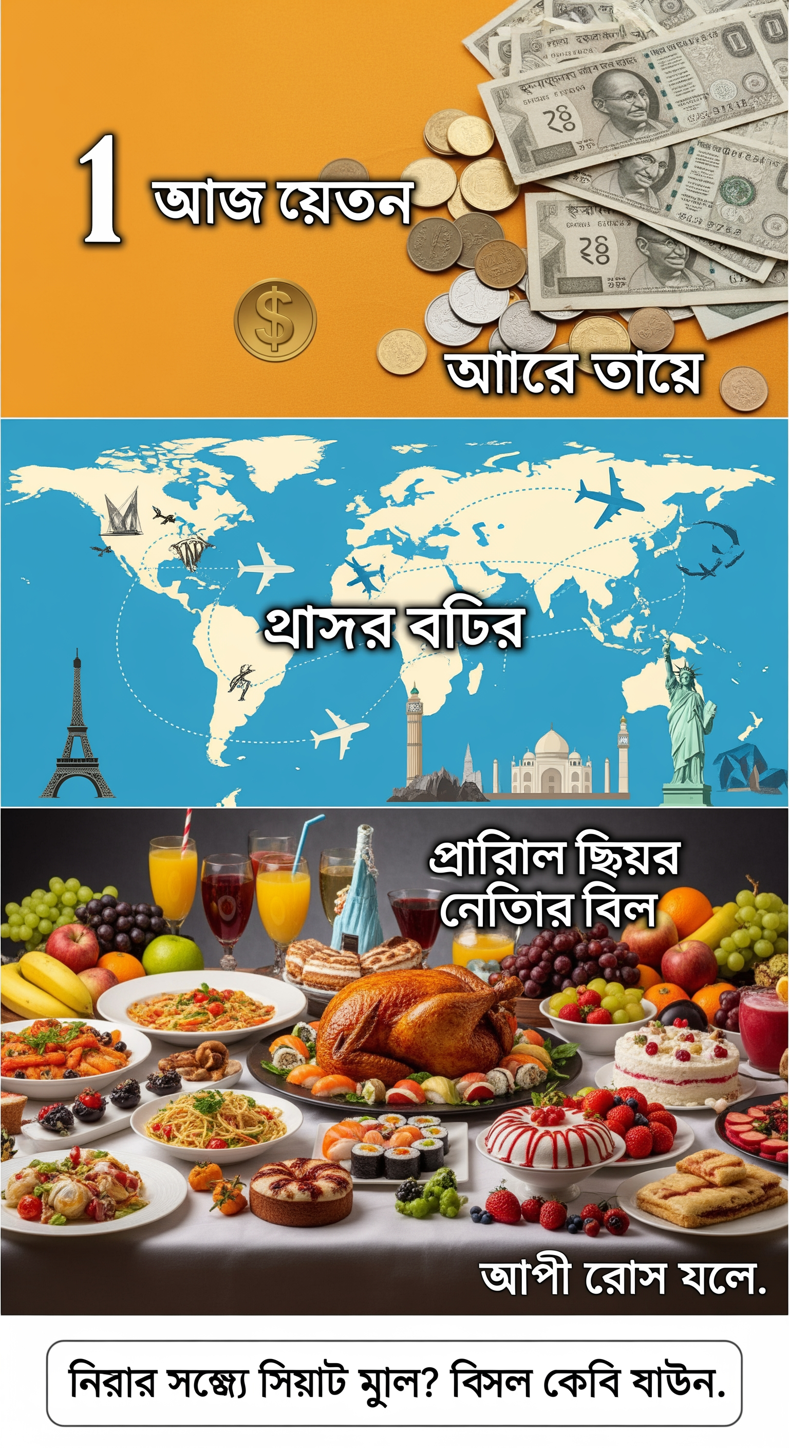 AI Design for উদাহরণ:

১ কোটি টাকা
বিশ্ব ভ্রমণ
আজীবন ফ্রি খাবার

"আপনি কোনটি বেছে নেবেন? শুধু নম্বর লিখুন।"

Create a beautiful Facebook post 9.16