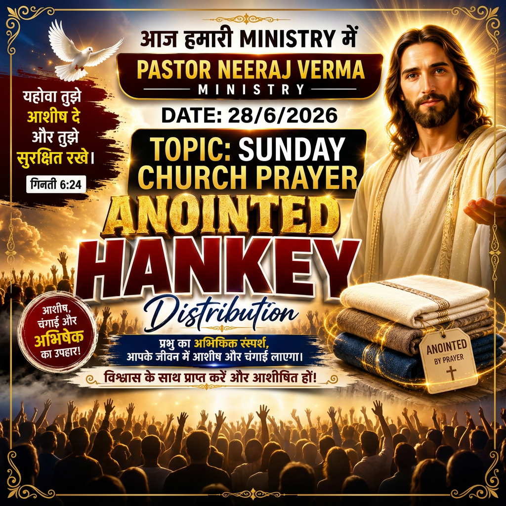 AI Design for TITLE- PASTOR NEERAJ VERMA MINISTRY, DATE- 28/6/2026, TOPIC-SUNDAY CHURCH PRAYER, YOUTUBE K LIYE THUMBNAIL DO, IS PHOTO K SATH,
