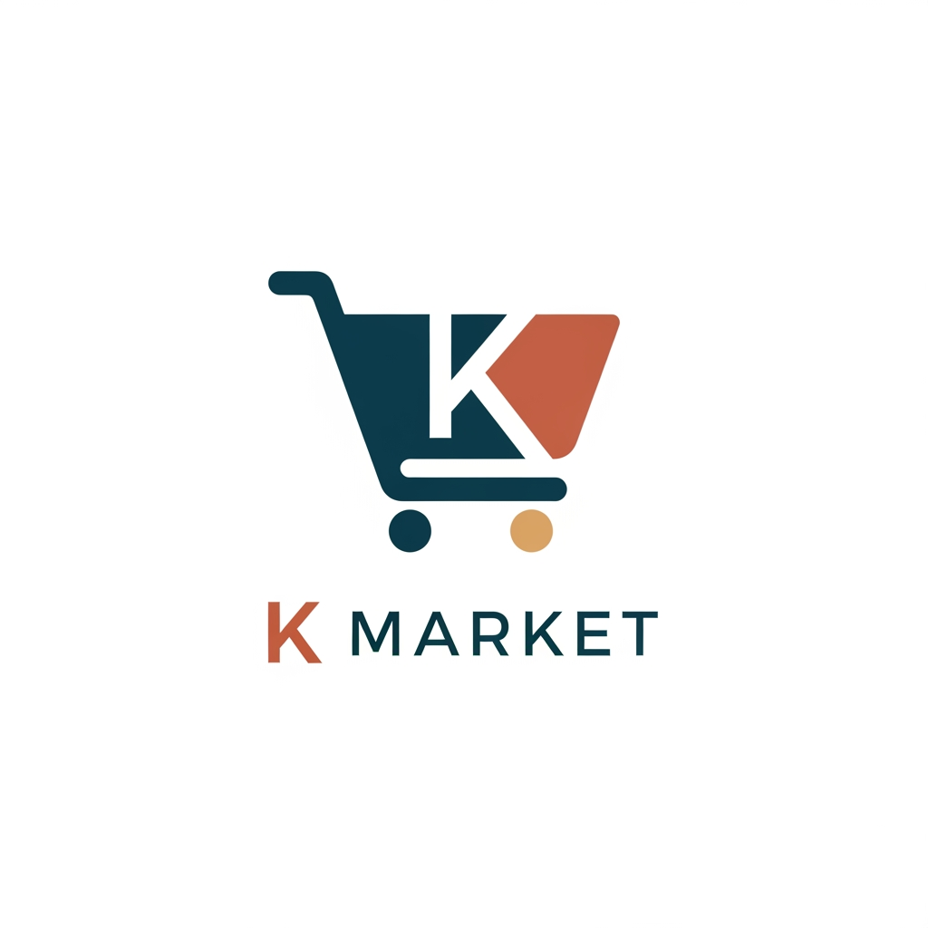 AI Design for create a unique and professional logo for e commerce website. name for k market
