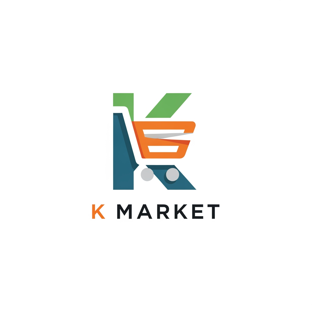 AI Design for create a unique and professional logo for e commerce website. name for k market