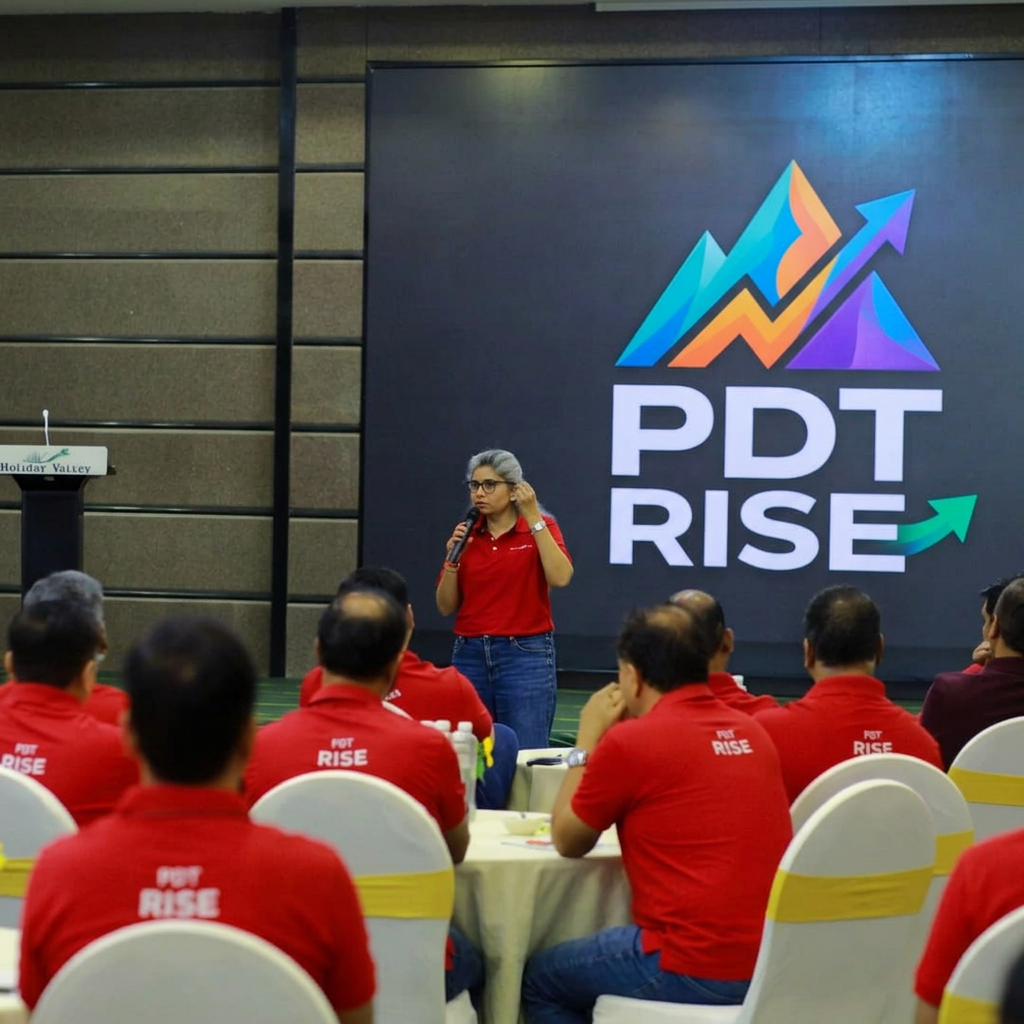 AI Design for PDT RISE - Its an out bound training program , only the logo, attached the reference image of the logo design in the image similar color tone and font _ little change in design as a derivation from the PDT Elevate