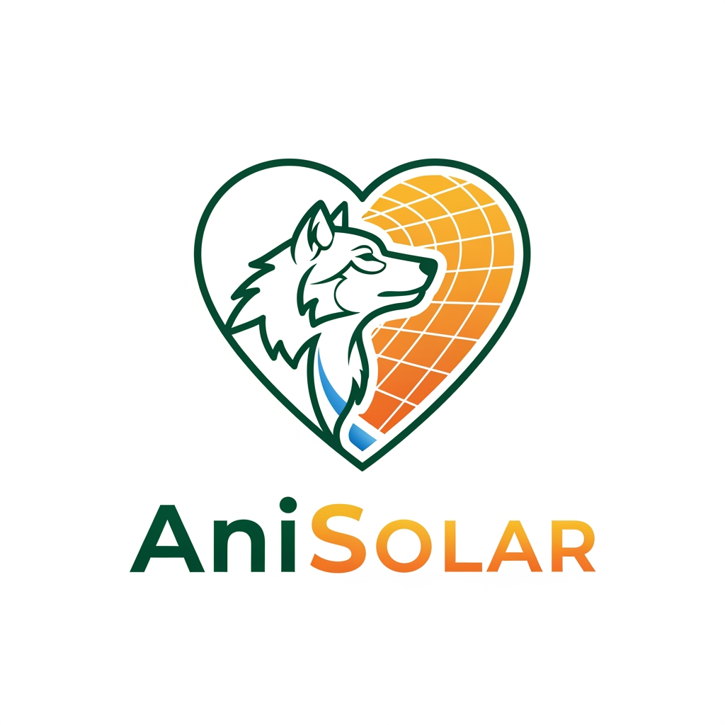 AI Design for Logo design for AniSolar — minimalist and corporate style. Central shape: outline of a wolf’s head, strong and noble, seamlessly merging with the curves of a heart symbol. The heart represents love and sanctuary, while the wolf embodies strength and protection of wildlife. Clean lines, emblem-like design, suitable for branding. Colors: deep green for nature, golden orange for solar energy, and subtle blue accents for water. Text “AniSolar” placed below in modern sans-serif font, bold and elegant, with “Ani” in green and “Solar” in golden gradient. Style: professional, natural, powerful, and corporate.