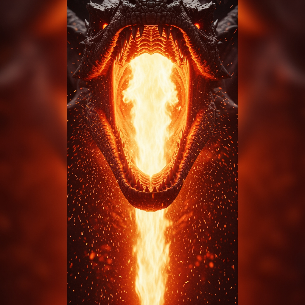 AI Design for SCENE 1 (0:00–0:10) — THE HOOK

Extreme close-up, a dragon's jaws snap wide open and a blinding column of fire erupts directly toward camera, embers and heat distortion filling the frame, deafening roar. Instant scroll-stopping opening shot, hyper-realistic CGI, dramatic orange and black color grade, vertical 9:16 framing, no text, no watermark.

🎬 SCENE 2 (0:10–0:20) — Reveal (Wide)

Epic cinematic wide shot, the same massive black-scaled dragon now flying through storm clouds at dusk over jagged mountains, wings fully extended, lightning flashing in the background. Slow dramatic camera tilt upward to reveal full scale of the creature. Hyper-realistic CGI, IMAX-quality, vertical framing, no text, no watermark.

🎬 SCENE 3 (0:20–0:30) — Descent Toward Village

Cinematic aerial tracking shot, the dragon descending fast toward a medieval village below, casting a huge moving shadow over rooftops, embers and ash trailing behind it. Camera follows from below, looking up. Dramatic orange sunset light, vertical framing, no text, no watermark.

🎬 SCENE 4 (0:30–0:40) — Villagers React

Cinematic street-level shot, villagers as small silhouettes looking up in terror, pointing, beginning to scatter through narrow stone streets as a massive shadow sweeps overhead. Dust kicking up, torches flickering. Dark, tense atmosphere, vertical framing, no text, no watermark.

🎬 SCENE 5 (0:40–0:50) — Impact Landing

Cinematic mid shot, the dragon slams down hard into the village square, wings flaring wide, talons cracking the cobblestones, dust and embers exploding outward on impact, camera shakes on landing. Hyper-realistic CGI, dramatic torch-lit shadows, vertical framing, no text, no watermark.

🎬 SCENE 6 (0:50–1:00) — Tension Build

Slow cinematic push-in on the dragon's head lowering toward the fleeing crowd, glowing amber eyes locking onto camera, smoke curling from its nostrils, a faint orange glow flickering deep in its throat. Quiet, tense, only low growling audio. Vertical framing, no text, no watermark.

🎬 SCENE 7 (1:00–1:10) — Second Fire Blast

Extreme close-up, jaws snapping open again, an even larger column of fire erupting outward, rooftops catching flame in the background, heat distortion and embers swirling. Dramatic orange and black color grade, vertical framing, no text, no watermark.

🎬 SCENE 8 (1:10–1:20) — Village Engulfed

Wide cinematic shot, the village now engulfed in flame, rooftops collapsing, smoke billowing into the night sky, silhouetted figures running through burning streets. Slow camera pan across the destruction. Dark disaster-movie tone, vertical framing, no text, no watermark.

🎬 SCENE 9 (1:20–1:30) — Aerial Fire Sweep

Dynamic cinematic shot, the dragon lifts off and sweeps low across the burning rooftops, wings beating hard, a trail of fire pouring from its mouth along the street below. Fast camera tracking motion, embers flying past lens. Vertical framing, no text, no watermark.

🎬 SCENE 10 (1:30–1:40) — Circling Above

Wide low-angle shot, the dragon circling high above the burning village against a smoke-filled night sky, lit orange from the fires below, wings casting long shadows. Slow, ominous camera rotation. Epic cinematic scale, vertical framing, no text, no watermark.

🎬 SCENE 11 (1:40–1:50) — Triumphant Roar (Climax)

Wide low-angle hero shot, the dragon lands atop a pile of rubble, wings spread wide against the smoke and flame, head thrown back, letting out a deafening roar, embers rising around it like fireflies. Dramatic backlighting from the fires. Vertical framing, no text, no watermark.

🎬 SCENE 12 (1:50–2:00) — Final Shot (Cliffhanger Exit)

Wide cinematic silhouette shot, the dragon takes flight and disappears into a smoke-filled, fiery sunset sky over the ruined village, growing smaller in frame. Epic, haunting, final note. Slow fade to black. Vertical framing, no text, no watermark