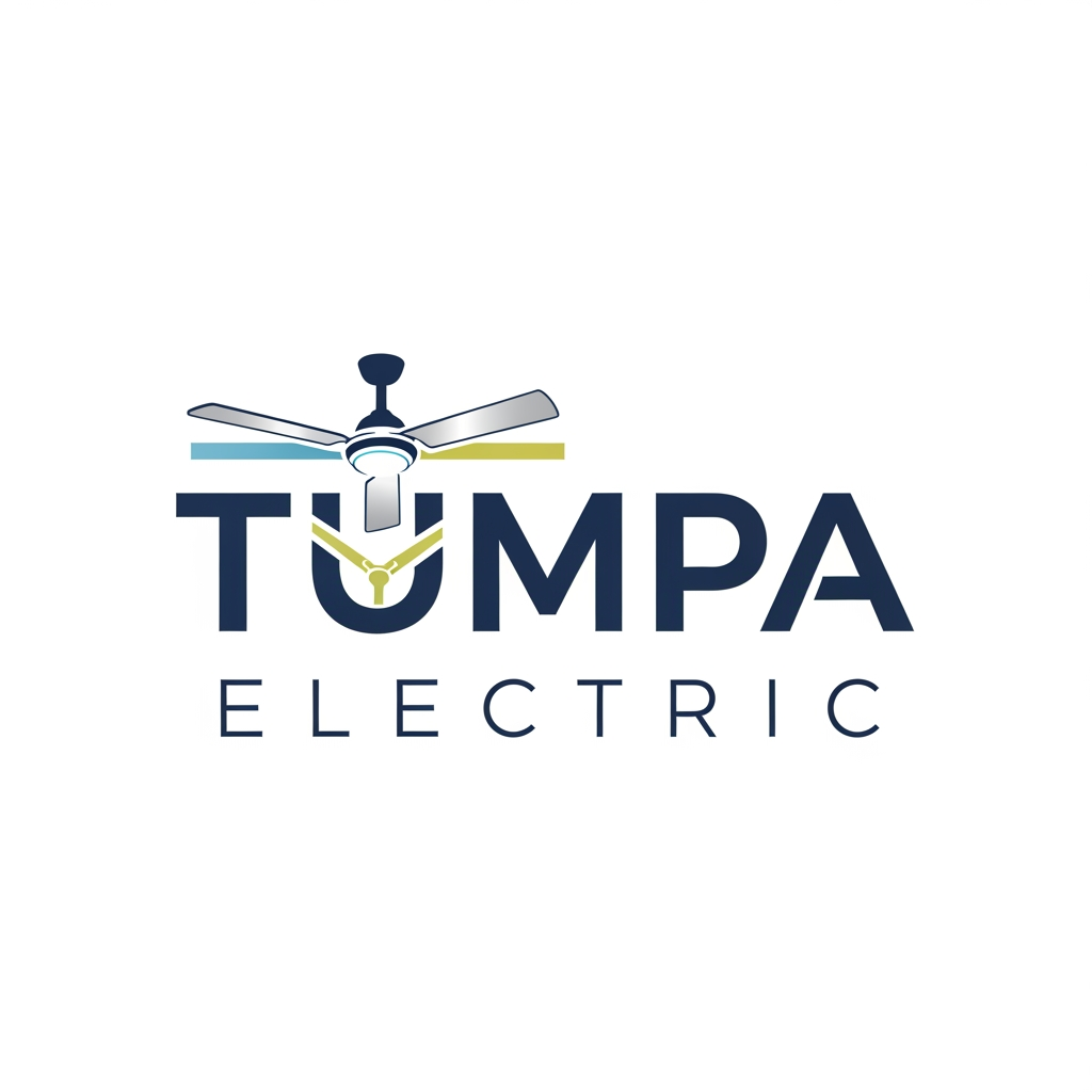 AI Design for an electronics shop logo name TUMPA ELECTRIC add cilling fan in logo and not too much colourful but not