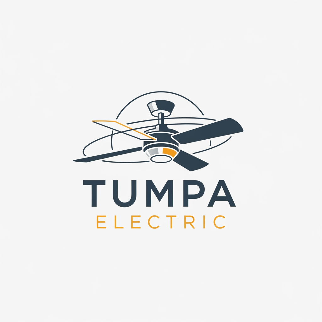 AI Design for an electronics shop logo name TUMPA ELECTRIC add cilling fan in logo and not too much colourful but not