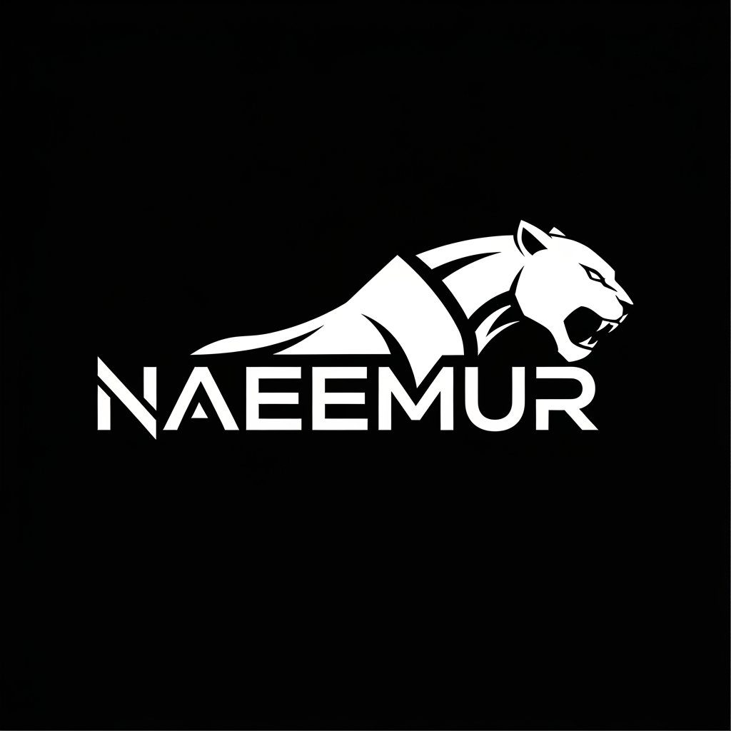 AI Design for create logo Naeemur in Black Panther , white logo , text combination create black panther