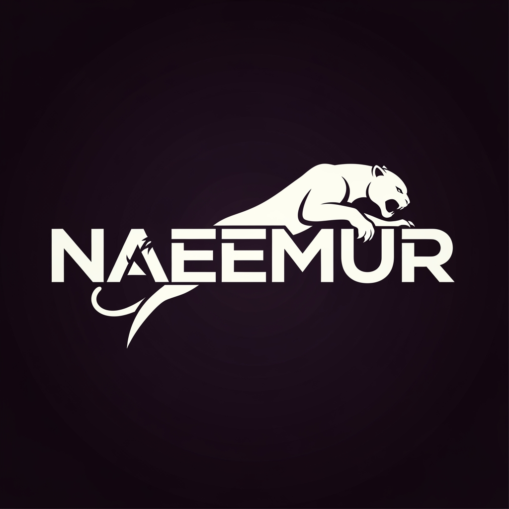AI Design for create logo Naeemur in Black Panther , white logo , text combination create black panther