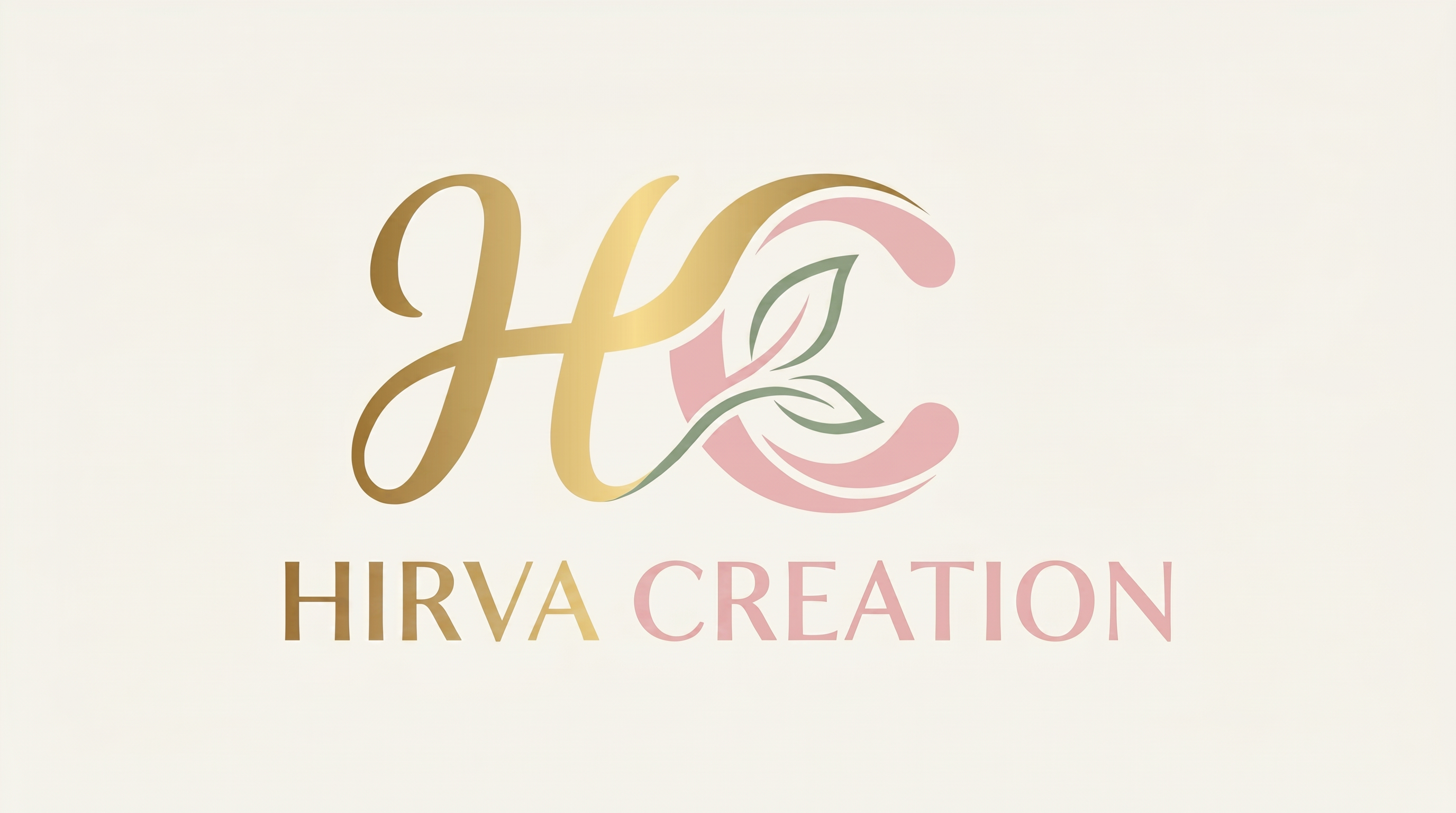 AI Design for A professional, high-resolution graphic design of the brand logo featuring the text 'Hirva Creation' with the HC monogram icon. Ensure the typography for "Hirva" should be like H golden color and "Creation" should be in like "C" color pink color  as in HC. The background should be clean and neutral to emphasize the precision of the logo design, maintaining the integrity of the original HC emblem while refining the text for a premium, cohesive brand identity.