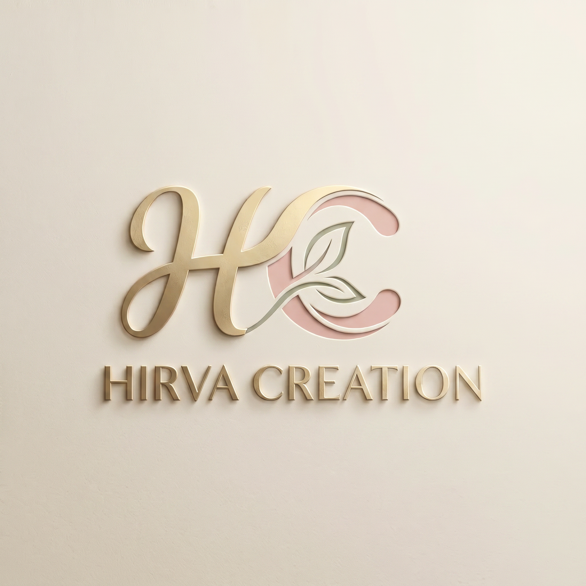 AI Design for A high-end, elegant logo design for Hirva Creation featuring sophisticated typography. The lettering for 'Hirva' and 'Creation' should have uniform color density and weight, utilizing a premium metallic gold or deep charcoal finish to ensure visual consistency and balance across both words. The composition is clean and minimalist, set against a subtle, textured matte background with soft, cinematic studio lighting to highlight the professional craftsmanship of the brand identity.