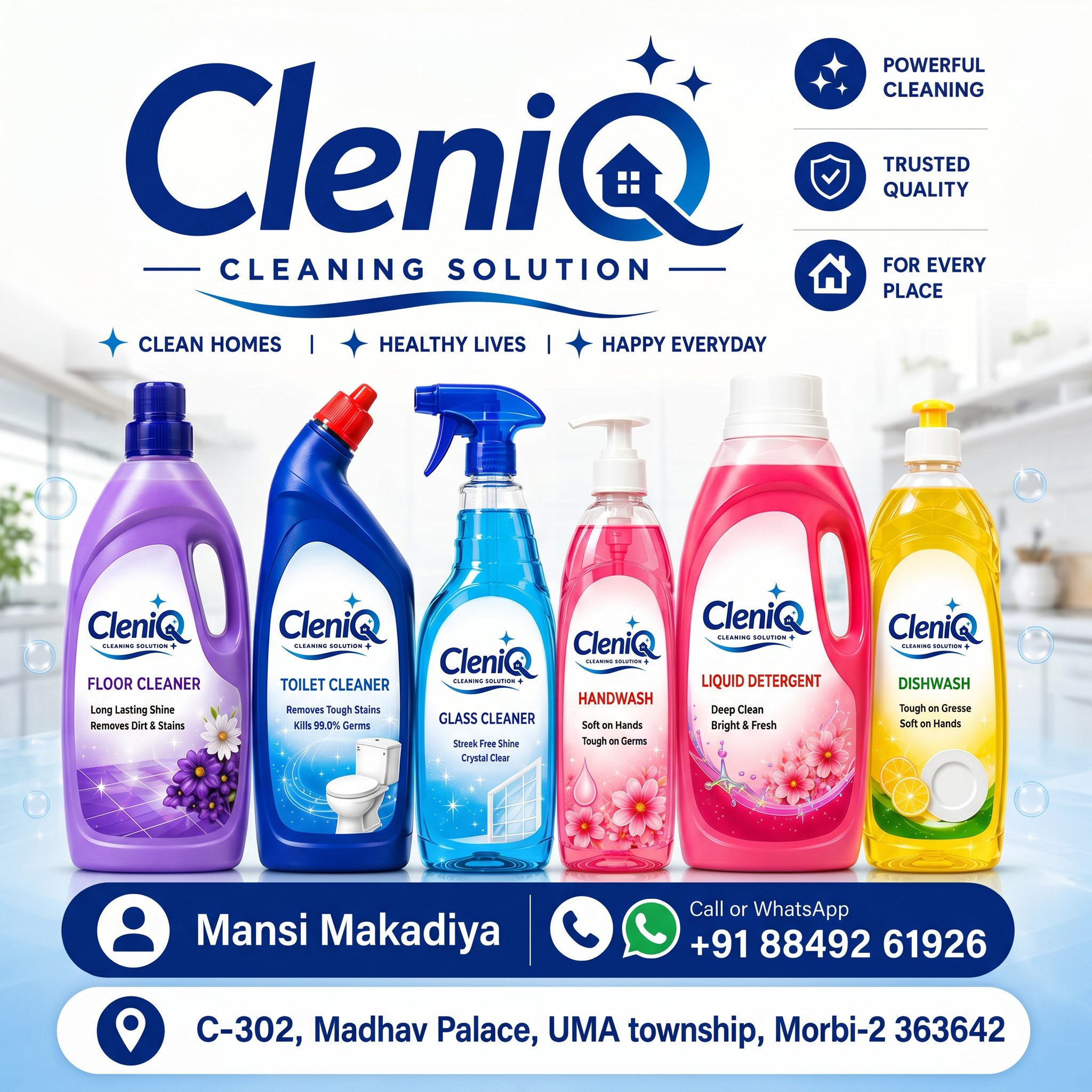 AI Design for Chnage the cleniQ logo in bottles and main logo also as given logo