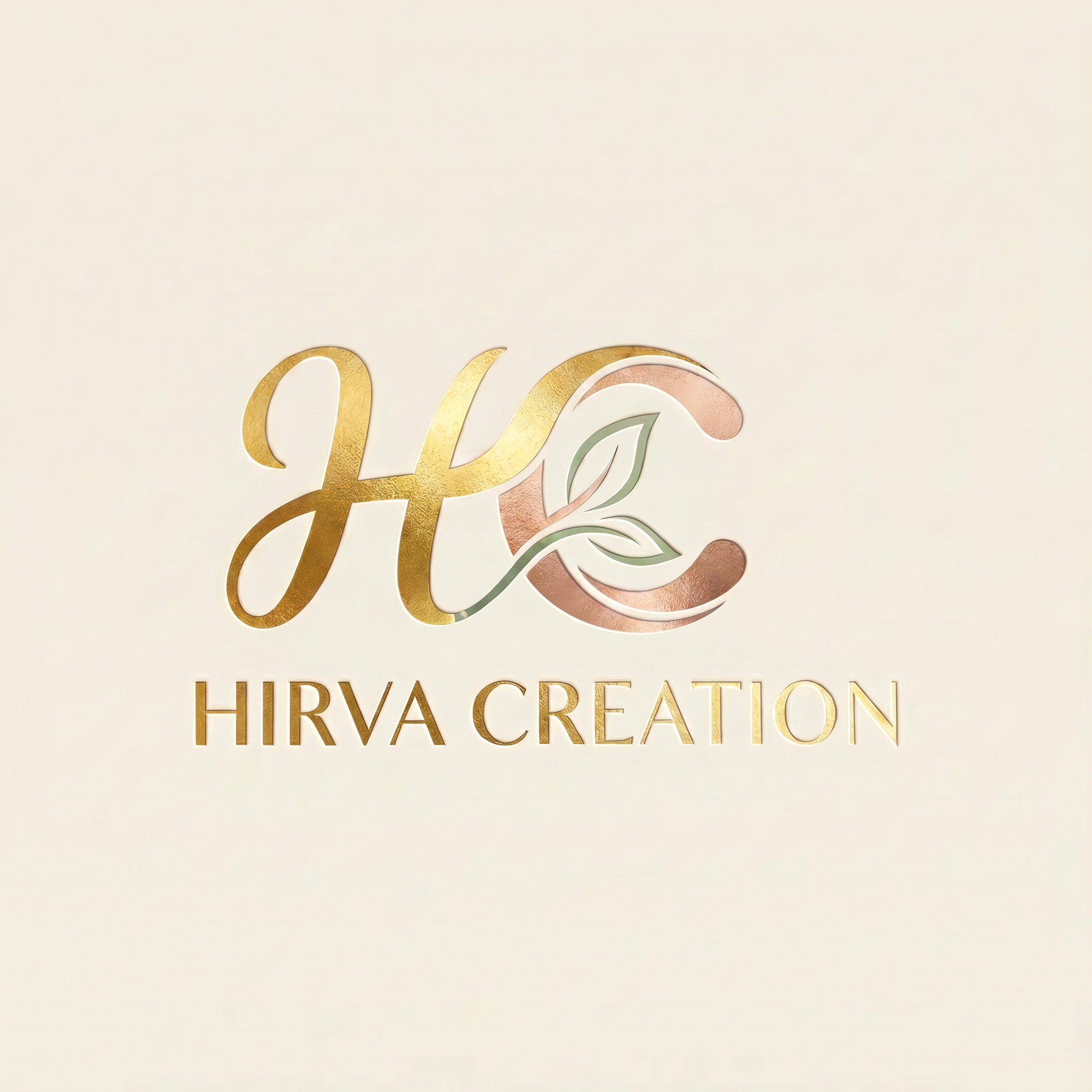AI Design for A professional, high-resolution graphic design of the brand logo featuring the text 'Hirva Creation' with the HC monogram icon. Ensure the typography for both 'Hirva' and 'Creation' is consistent in weight, style, and color, using a vibrant, high-contrast professional color palette that ensures maximum legibility. The background should be clean and neutral to emphasize the precision of the logo design, maintaining the integrity of the original HC emblem while refining the text for a premium, cohesive brand identity.