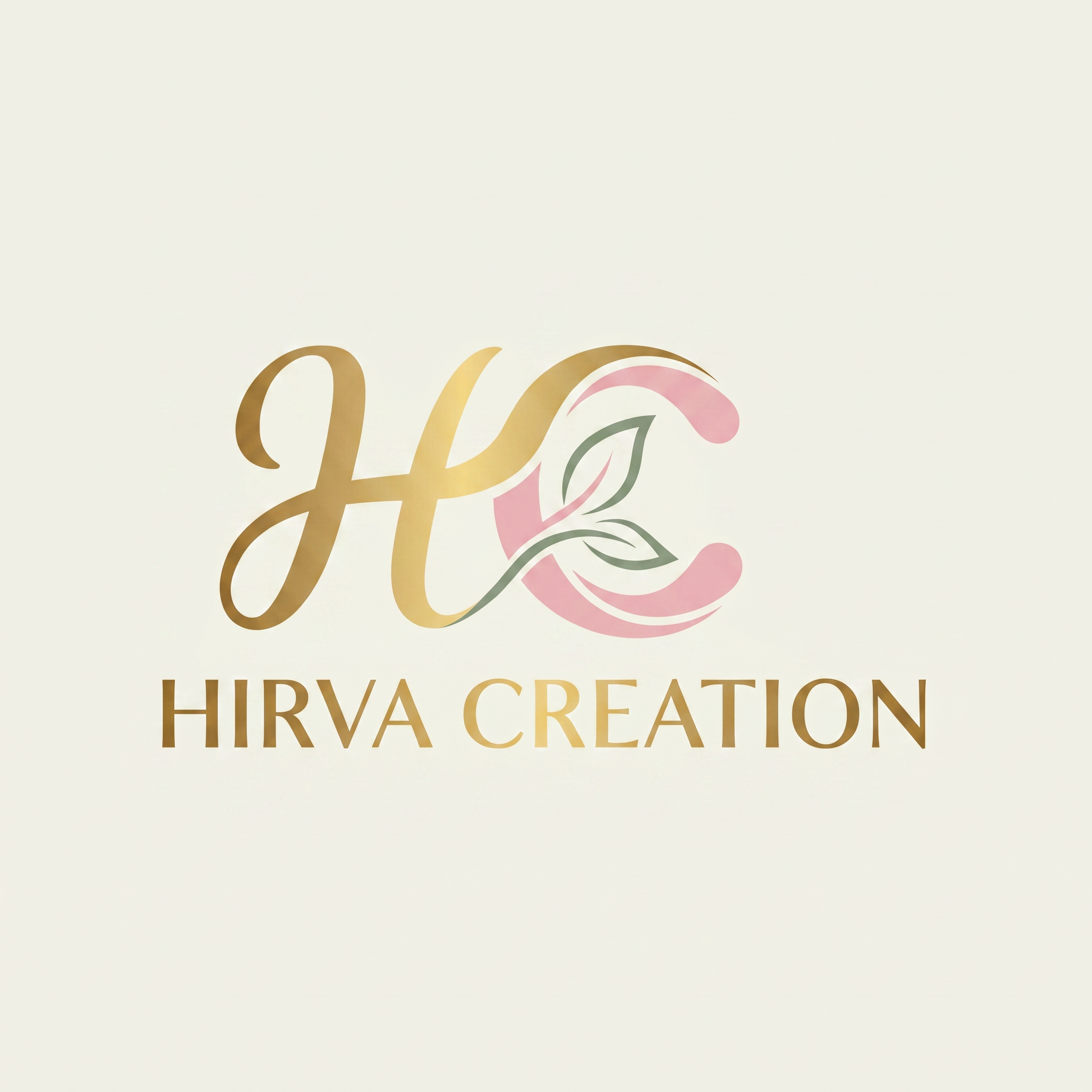 AI Design for A professional, high-resolution graphic design of the brand logo featuring the text 'Hirva Creation' with the HC monogram icon. Ensure the typography for "Hirva" should be like H golden color and "Creation" should be also like "H" color golden color  as in HC. The background should be clean and neutral to emphasize the precision of the logo design, maintaining the integrity of the original HC emblem while refining the text for a premium, cohesive brand identity.