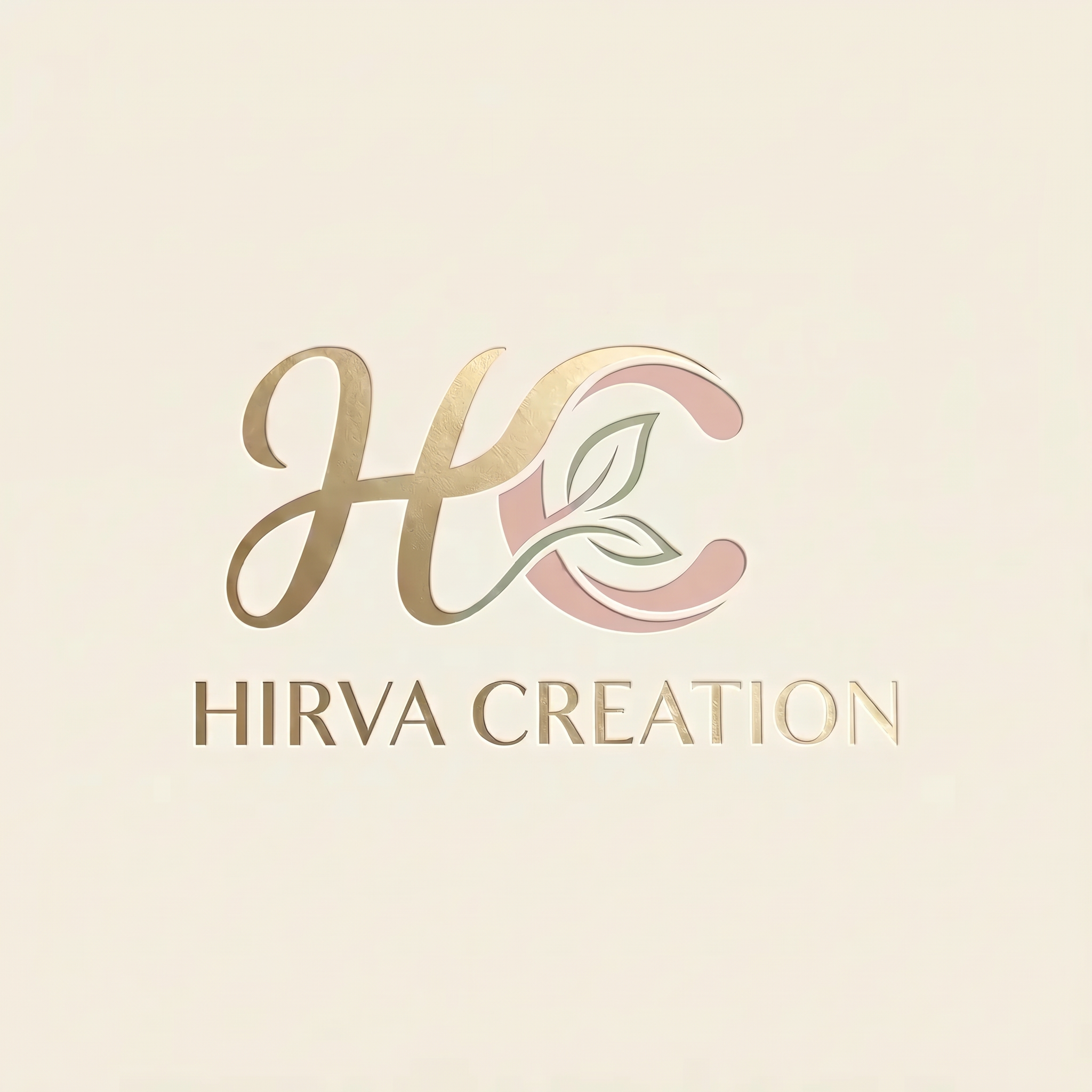 AI Design for A professional, high-resolution graphic design of the brand logo featuring the text 'Hirva Creation' with the HC monogram icon. Ensure the typography for "Hirva" should be like H golden color and "Creation" should be also like "H" color golden color  as in HC. The background should be clean and neutral to emphasize the precision of the logo design, maintaining the integrity of the original HC emblem while refining the text for a premium, cohesive brand identity. Do not add shadows in the word "Hirva Creation"..