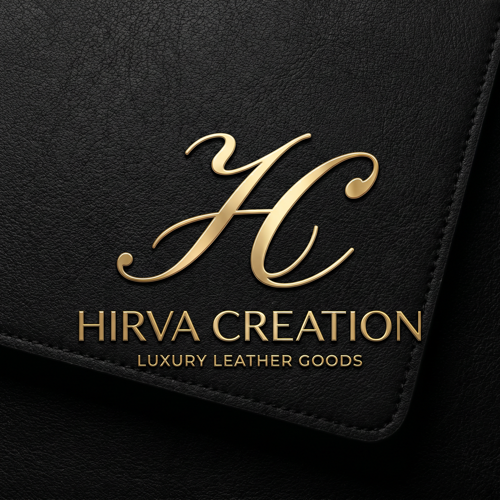 AI Design for Design a premium luxury logo for a handbag and purse brand named "Hirva Creation". Create an elegant monogram using the letters H and C. Minimalist, high-end fashion brand style similar to luxury designer brands. Gold metallic details on a black background, clean lines, sophisticated typography, luxury packaging ready, vector logo, professional branding, modern and timeless.