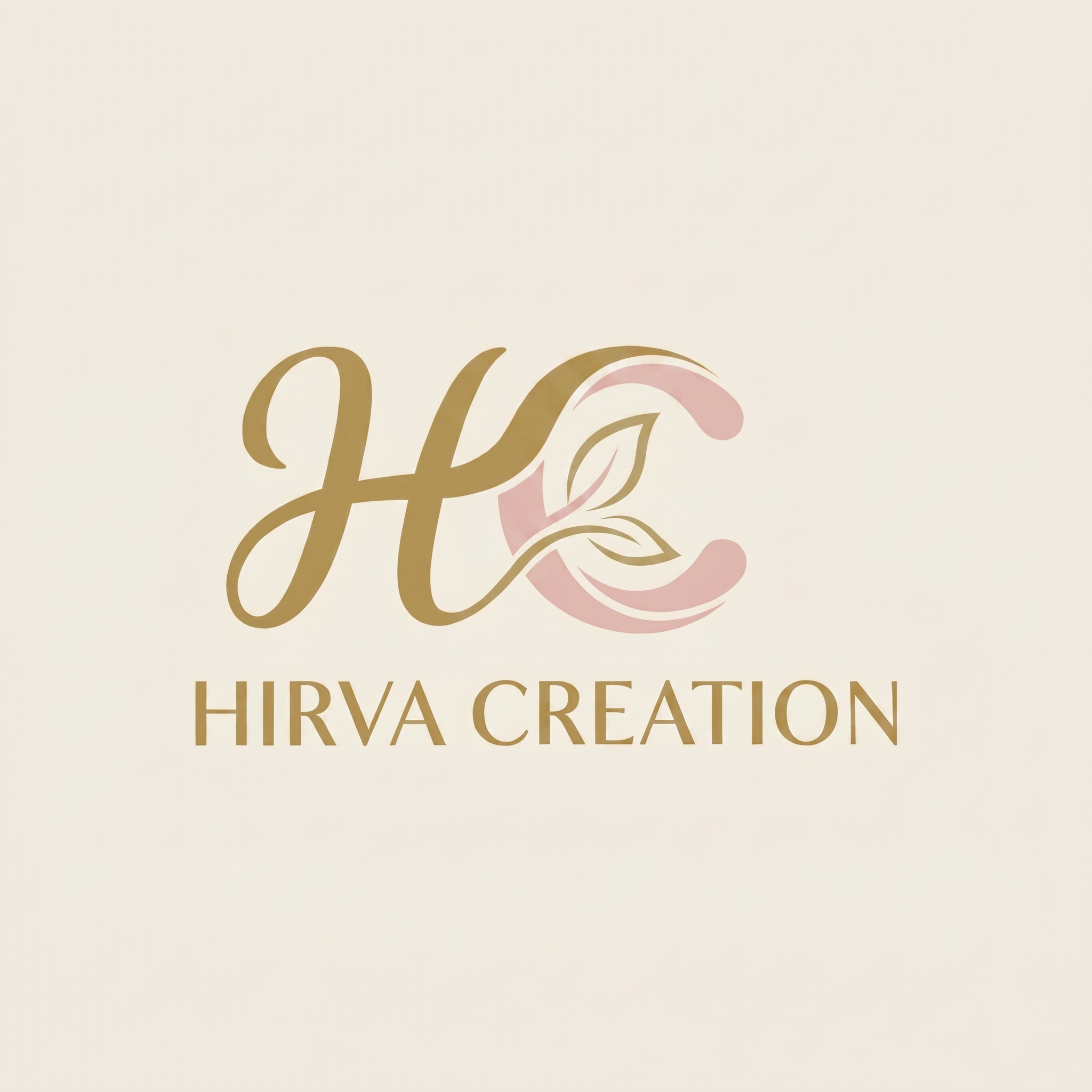 AI Design for A professional, high-resolution graphic design of the brand logo featuring the text 'Hirva Creation' with the HC monogram icon. Ensure the typography for "Hirva" should be like H golden color and "Creation" should be also like "H" color golden color  as in HC. The background should be clean and neutral to emphasize the precision of the logo design, maintaining the integrity of the original HC emblem while refining the text for a premium, cohesive brand identity. Do not add shadows in the word "Hirva Creation"..