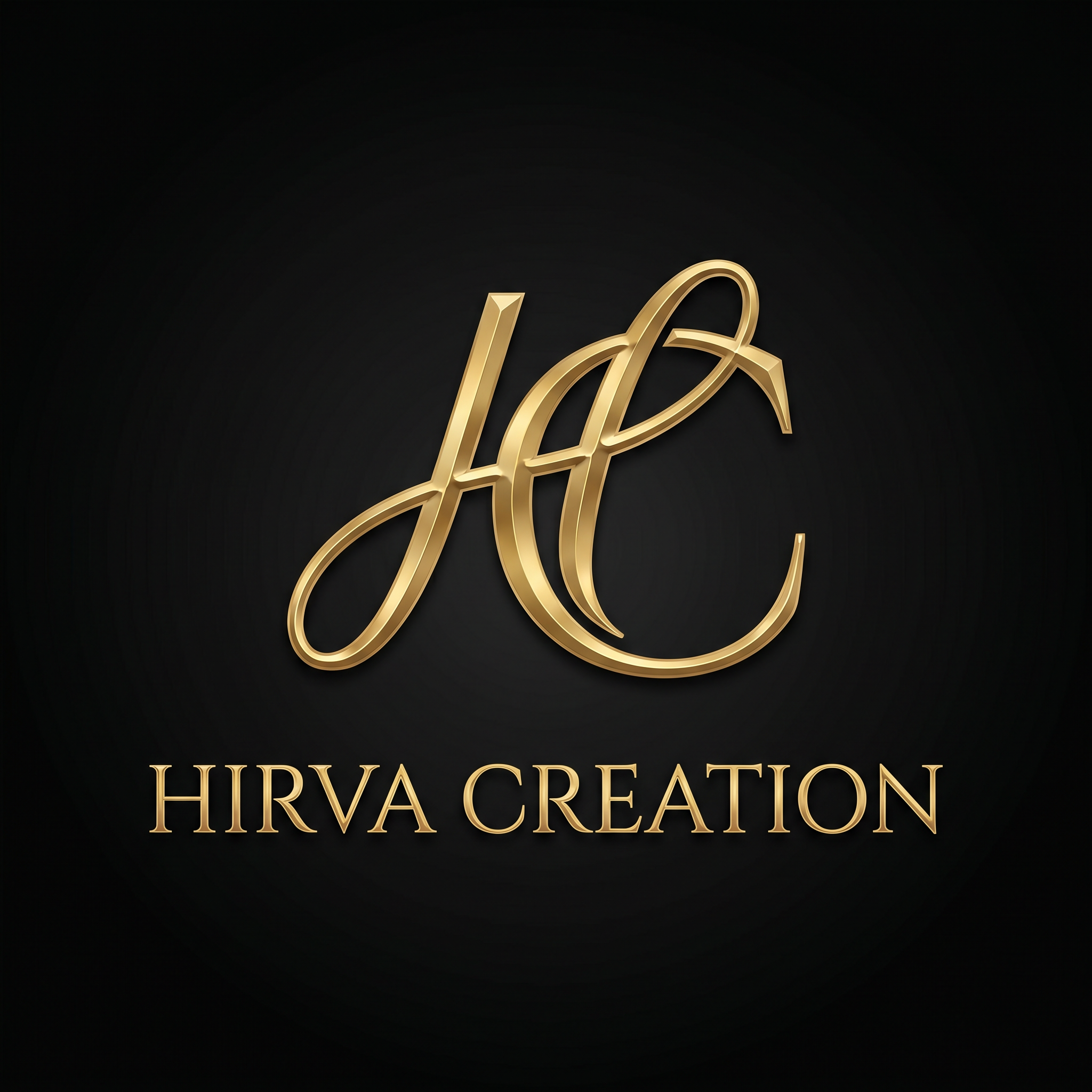 AI Design for Design a premium luxury logo for a handbag and purse brand named "Hirva Creation". Create an elegant monogram using the letters H and C. Minimalist, high-end fashion brand style similar to luxury designer brands. Gold metallic details on a black background, clean lines, sophisticated typography, luxury packaging ready, vector logo, professional branding, modern and timeless.