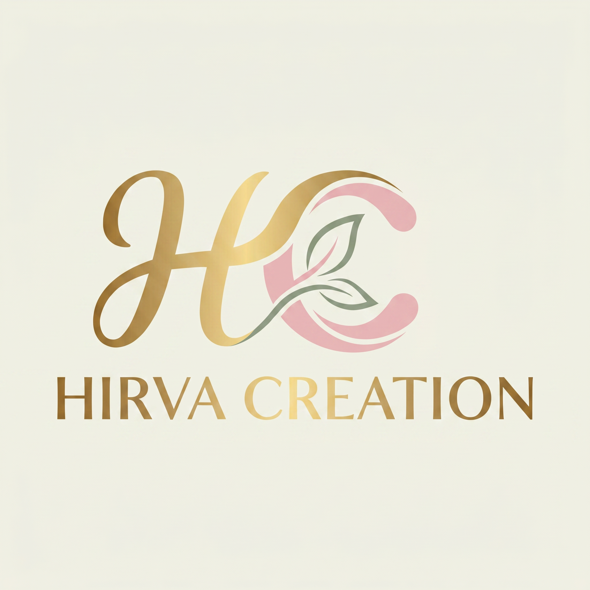 AI Design for A professional, high-resolution graphic design of the brand logo featuring the text 'Hirva Creation' with the HC monogram icon. Ensure the typography for "Hirva" should be like H golden color and "Creation" should be also like "H" color golden color  as in HC. The background should be clean and neutral to emphasize the precision of the logo design, maintaining the integrity of the original HC emblem while refining the text for a premium, cohesive brand identity.