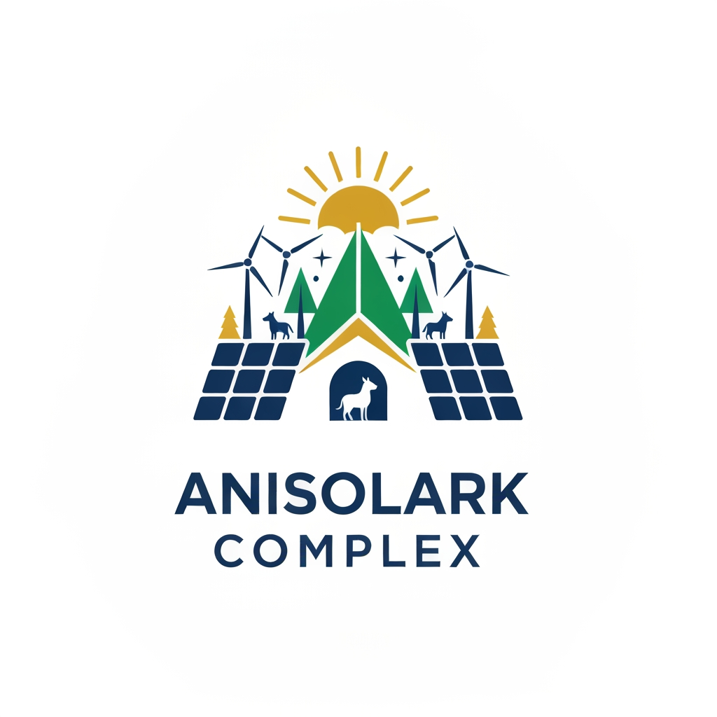 AI Design for Kompleks anisolar sa solarnom elektranom i vetroturbinama i prihvatilistem za zivotinje. Sta predlazes kao logo