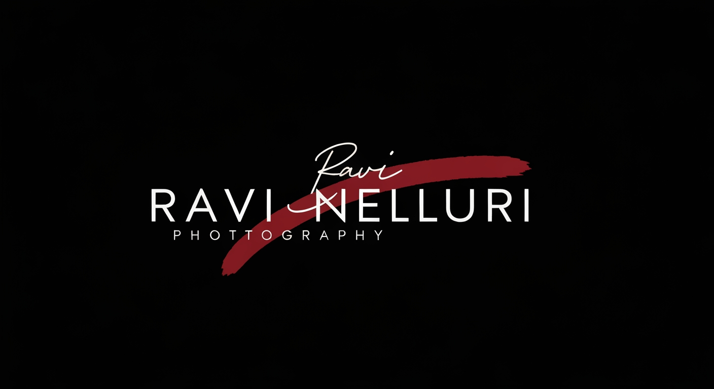 AI Design for Create a world-class luxury photography logo for the brand name "RAVI NELLURI PHOTOGRAPHY". Design it like a premium global photography studio brand worth $50,000+. Use a sophisticated, timeless and iconic identity.
The logo should have a unique custom typography, high-end fashion brand style, elegant spacing, premium editorial feel. Create a strong visual symbol representing vision, focus, creativity, storytelling and capturing timeless moments.
Integrate a minimal abstract camera-inspired concept (not a basic camera icon), something original and instantly recognizable. The symbol should feel like a luxury emblem similar to premium fashion houses.
Use a black background with pure white luxury typography and a refined deep red accent stroke for a powerful premium look.
Style: Ultra modern, luxury, cinematic, minimalist, premium creative studio, high fashion branding, award-winning design, clean vector logo, perfect balance, professional brand identity.
Typography: Custom signature-inspired luxury font mixed with modern elegant serif/sans combination, unique letterforms, memorable and exclusive.
Make it suitable for photography watermark, website, Instagram, business card, studio branding and international clients.
No generic templates, no stock icons, no normal camera symbol. Create a unique iconic masterpiece.
Negative prompt:
cheap logo, normal camera icon, clipart, generic design, too many details, childish font, bad spacing, fake 3D effects, low quality, crowded logo