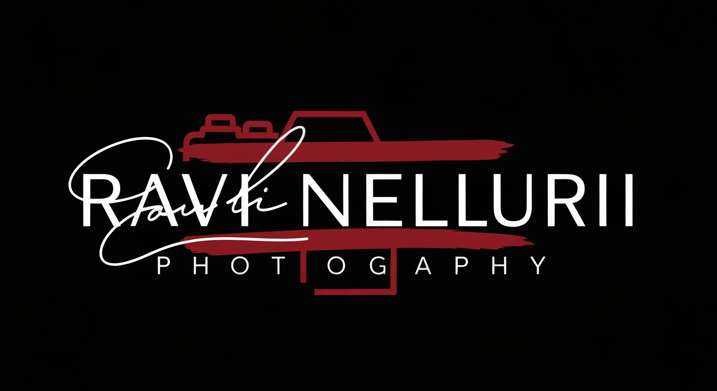 AI Design for Create a world-class luxury photography logo for the brand name "RAVI NELLURI PHOTOGRAPHY". Design it like a premium global photography studio brand worth $50,000+. Use a sophisticated, timeless and iconic identity.
The logo should have a unique custom typography, high-end fashion brand style, elegant spacing, premium editorial feel. Create a strong visual symbol representing vision, focus, creativity, storytelling and capturing timeless moments.
Integrate a minimal abstract camera-inspired concept (not a basic camera icon), something original and instantly recognizable. The symbol should feel like a luxury emblem similar to premium fashion houses.
Use a black background with pure white luxury typography and a refined deep red accent stroke for a powerful premium look.
Style: Ultra modern, luxury, cinematic, minimalist, premium creative studio, high fashion branding, award-winning design, clean vector logo, perfect balance, professional brand identity.
Typography: Custom signature-inspired luxury font mixed with modern elegant serif/sans combination, unique letterforms, memorable and exclusive.
Make it suitable for photography watermark, website, Instagram, business card, studio branding and international clients.
No generic templates, no stock icons, no normal camera symbol. Create a unique iconic masterpiece.
Negative prompt:
cheap logo, normal camera icon, clipart, generic design, too many details, childish font, bad spacing, fake 3D effects, low quality, crowded logo no duble text