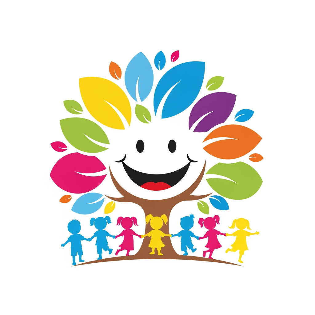 AI Design for create a hogo of a tree smiling colourful and kids should attract