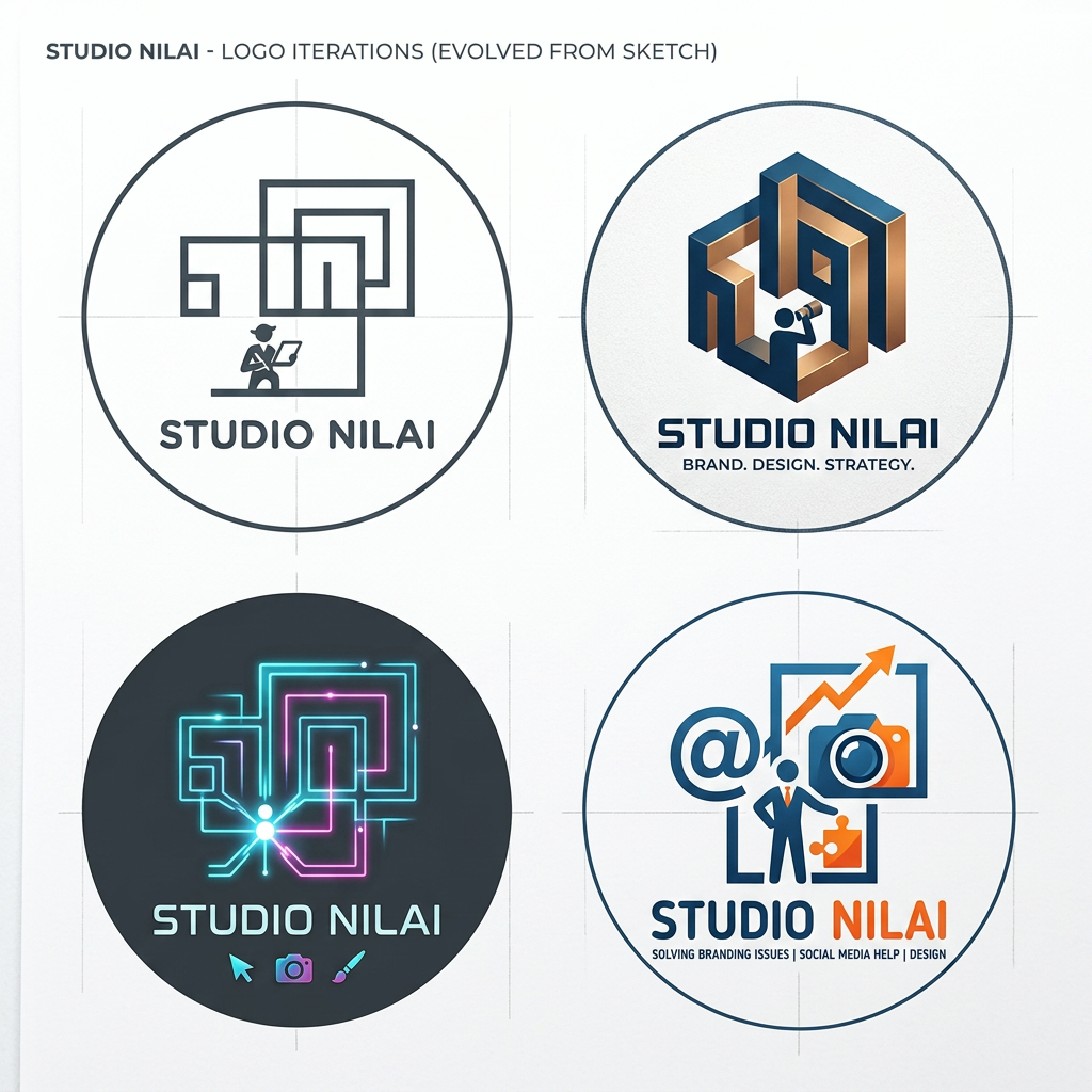 AI Design for I NEED LOGO ITERATIONS FOR STUDIO NILAI A MARKETING AGENCY WHICH AIMS TO SOLVE BRANDING ISSUES AND PROVIDE SOCIAL MEDIA AND DESIGN HELP TO ALL SORTS OF BRANDS