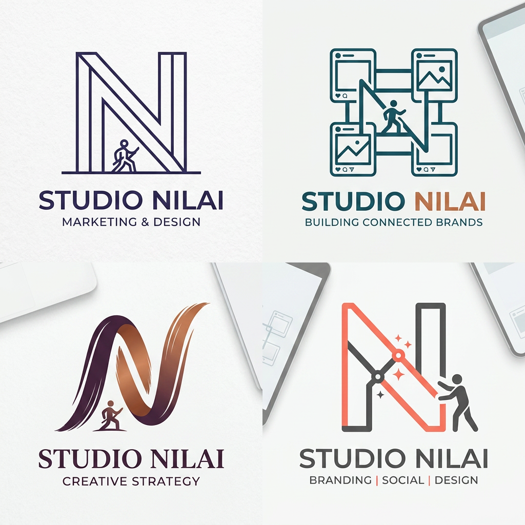 AI Design for I NEED LOGO ITERATIONS FOR STUDIO NILAI A MARKETING AGENCY WHICH AIMS TO SOLVE BRANDING ISSUES AND PROVIDE SOCIAL MEDIA AND DESIGN HELP TO ALL SORTS OF BRANDS