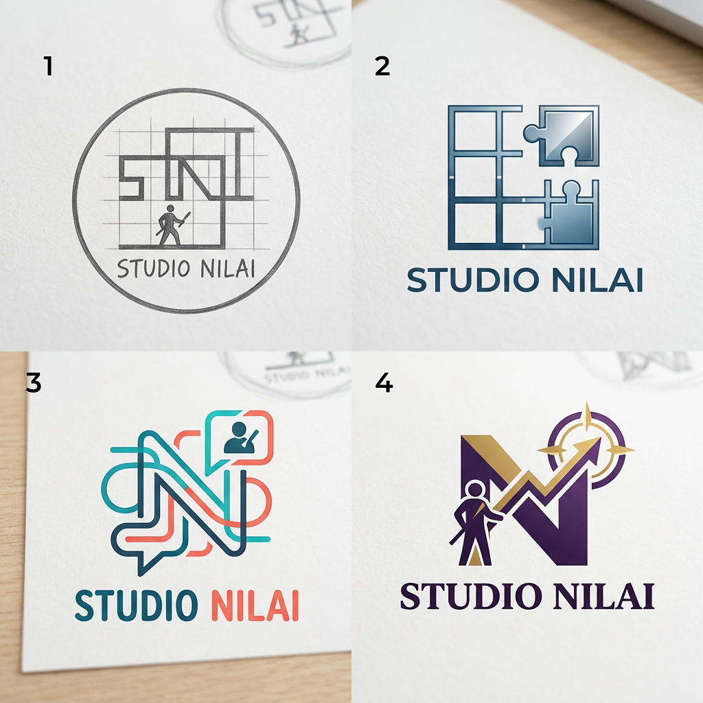 AI Design for I NEED LOGO ITERATIONS FOR STUDIO NILAI A MARKETING AGENCY WHICH AIMS TO SOLVE BRANDING ISSUES AND PROVIDE SOCIAL MEDIA AND DESIGN HELP TO ALL SORTS OF BRANDS MORE CREATIVE