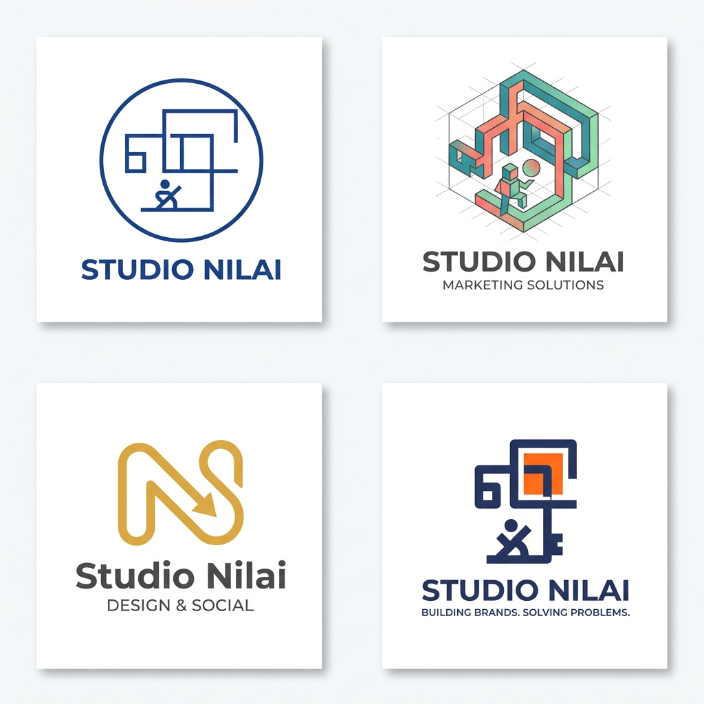 AI Design for I NEED LOGO ITERATIONS FOR STUDIO NILAI A MARKETING AGENCY WHICH AIMS TO SOLVE BRANDING ISSUES AND PROVIDE SOCIAL MEDIA AND DESIGN HELP TO ALL SORTS OF BRANDS
