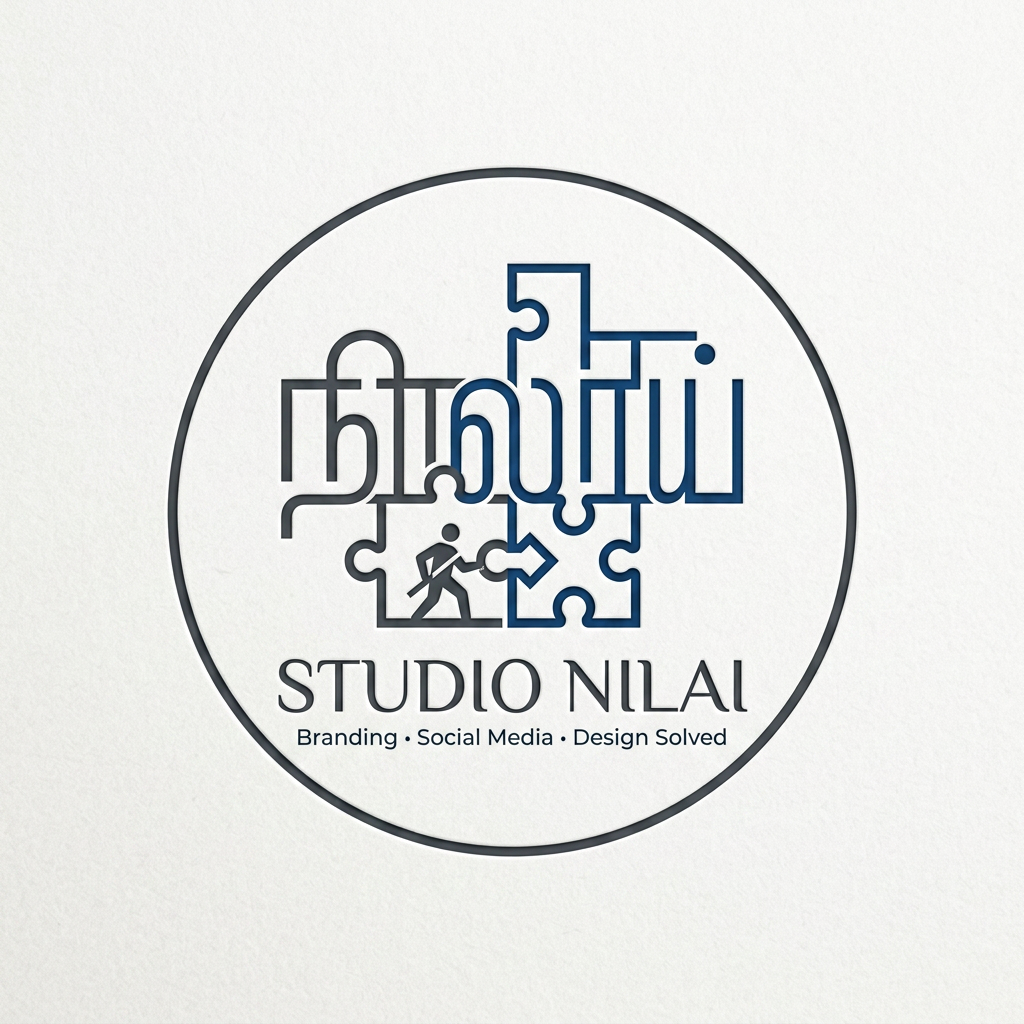 AI Design for I NEED LOGO ITERATIONS FOR STUDIO NILAI A MARKETING AGENCY WHICH AIMS TO SOLVE BRANDING ISSUES AND PROVIDE SOCIAL MEDIA AND DESIGN HELP TO ALL SORTS OF BRANDS MORE CREATIVE puzzle + tamil