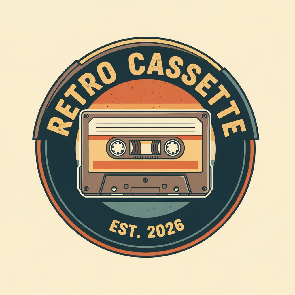 AI Design for make a logo for my website "retro cassette" in circular form, esd 2026