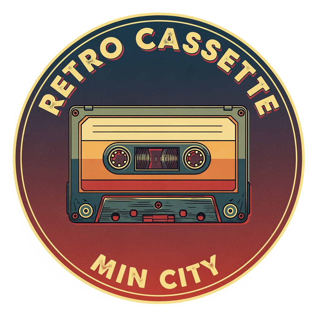 AI Design for make a logo for min ciry website "retro cassette" in circular form