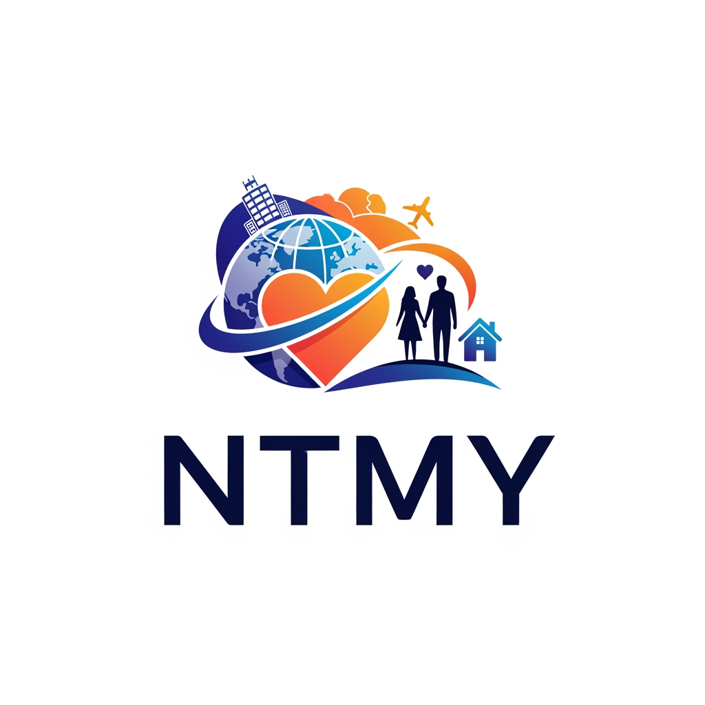 AI Design for un logo pour mon application de rencontres ayant pour but de soirée promenades voyages et evenemments, mon app s'appelle NTMY collabore avec les hotels, les agences de voyage et les agences immobiliers
