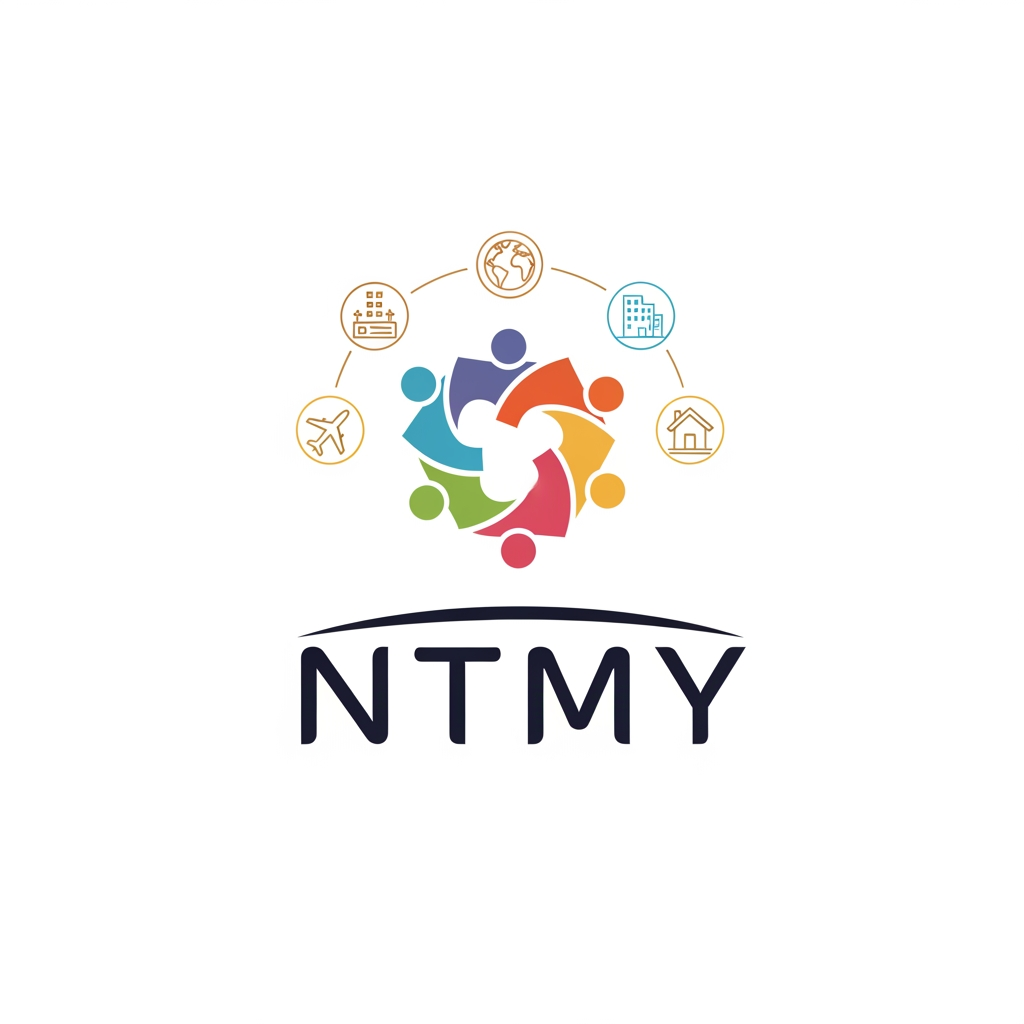 AI Design for un logo pour mon application de rencontres ayant pour but de soirée promenades voyages et evenemments, mon app s'appelle NTMY collabore avec les hotels, les agences de voyage et les agences immobiliers