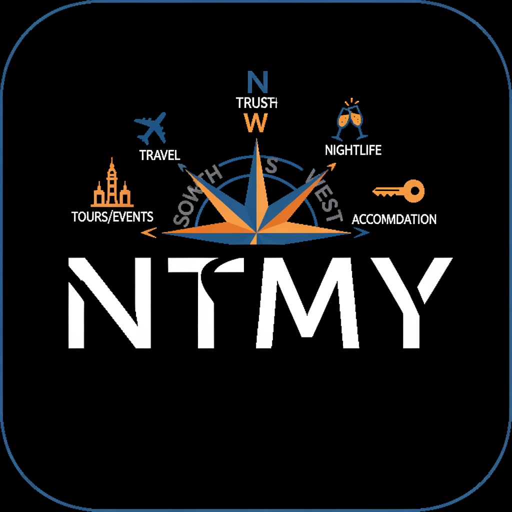 AI Design for un logo pour mon application de rencontres ayant pour but de soirée promenades voyages et evenemments, mon app s'appelle NTMY collabore avec les hotels, les agences de voyage et les agences immobiliers