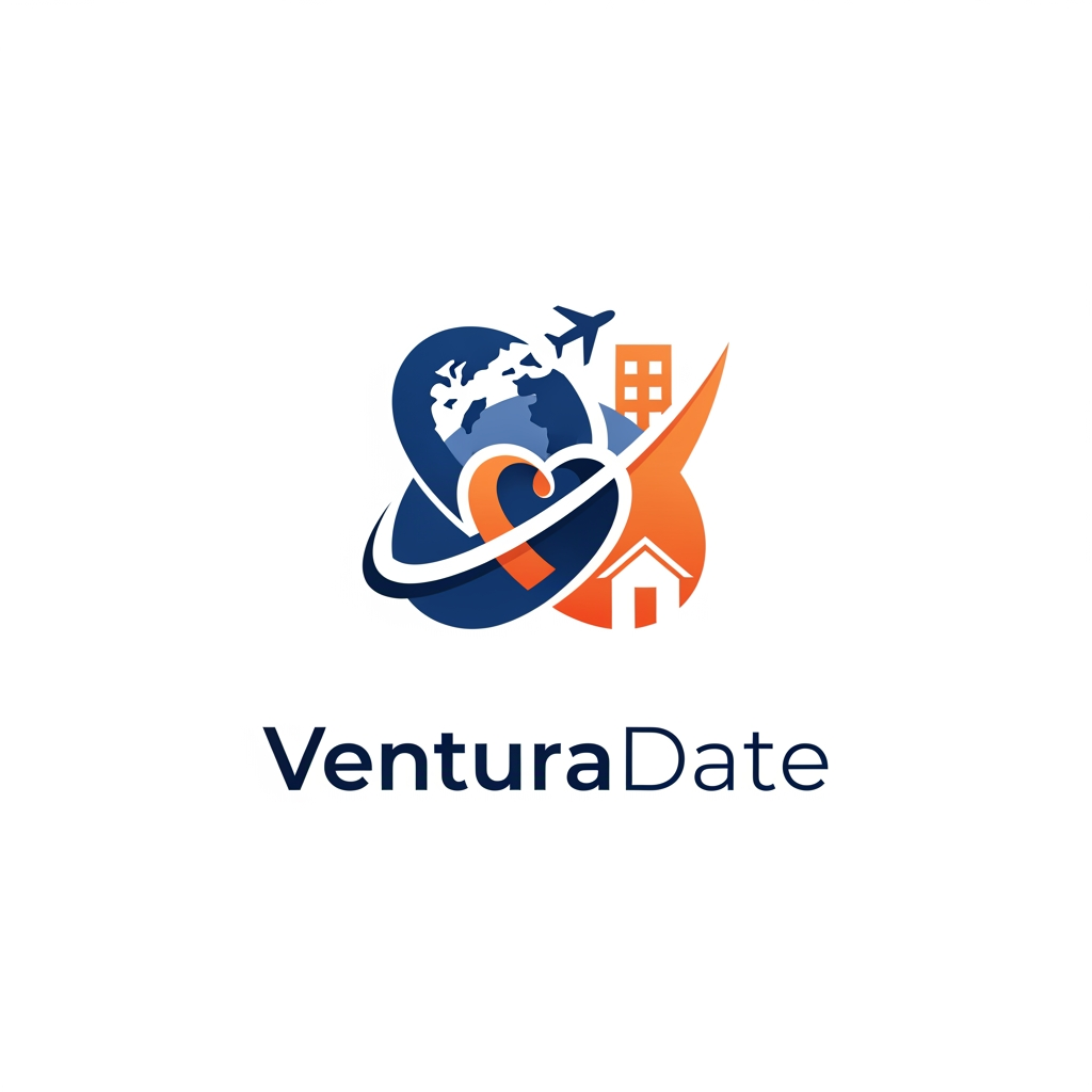 AI Design for un logo pour mon application de rencontres ayant pour but de soirée promenades voyages et evenemments, mon app collabore avec les hotels, les agences de voyage et les agences immobiliers