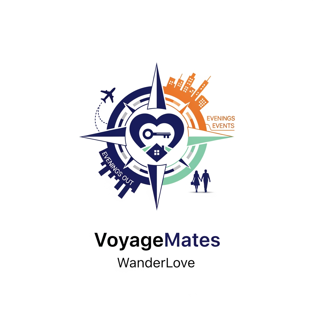 AI Design for un logo pour mon application de rencontres ayant pour but de soirée promenades voyages et evenemments, mon app collabore avec les hotels, les agences de voyage et les agences immobiliers