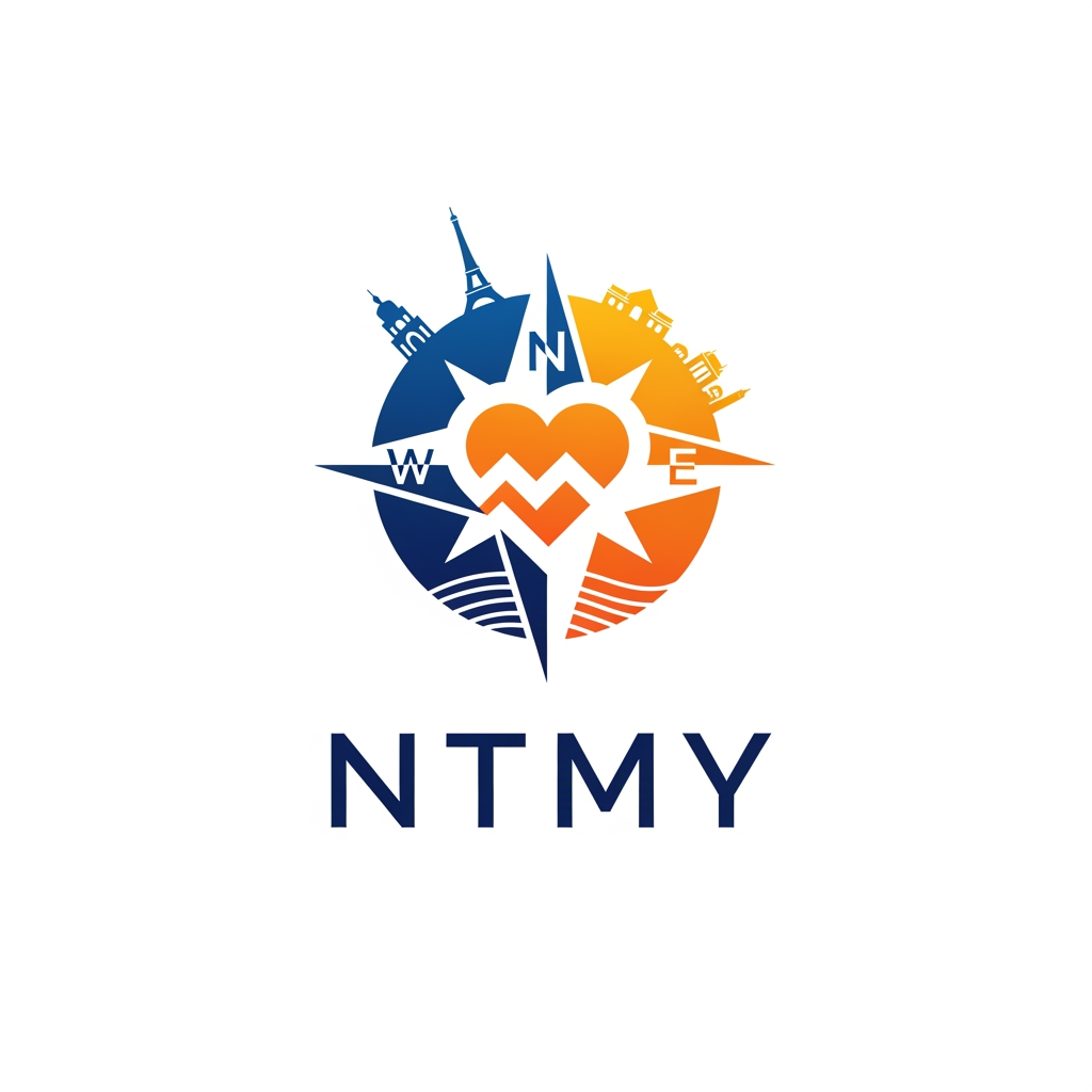 AI Design for un logo pour mon application de rencontres ayant pour but de soirée promenades voyages et evenemments, mon app s'appelle NTMY collabore avec les hotels, les agences de voyage et les agences immobiliers