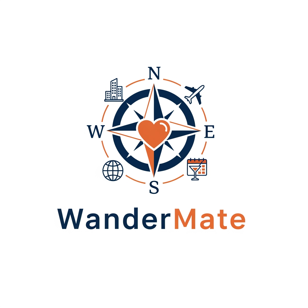 AI Design for un logo pour mon application de rencontres ayant pour but de soirée promenades voyages et evenemments, mon app collabore avec les hotels, les agences de voyage et les agences immobiliers